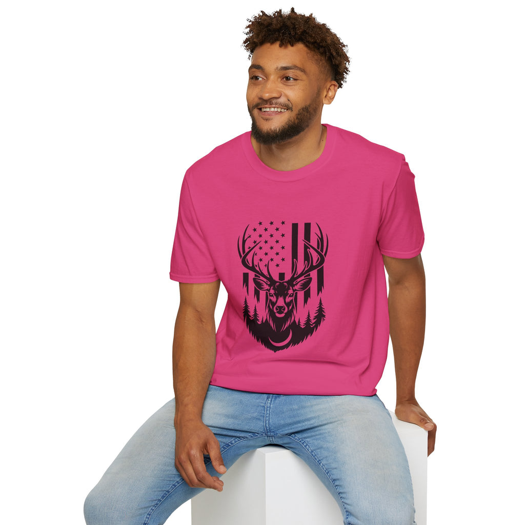 Rustic American Flag Buck T-Shirt — Patriotic Hunting Gift for Men Wildlife Tee