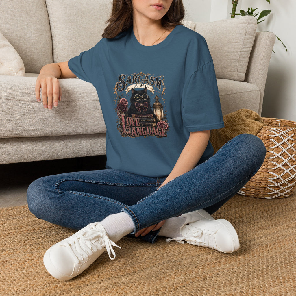 Sarcasm Is My Love Language Cat T-Shirt — Funny Gift for Her Vintage Graphic Tee