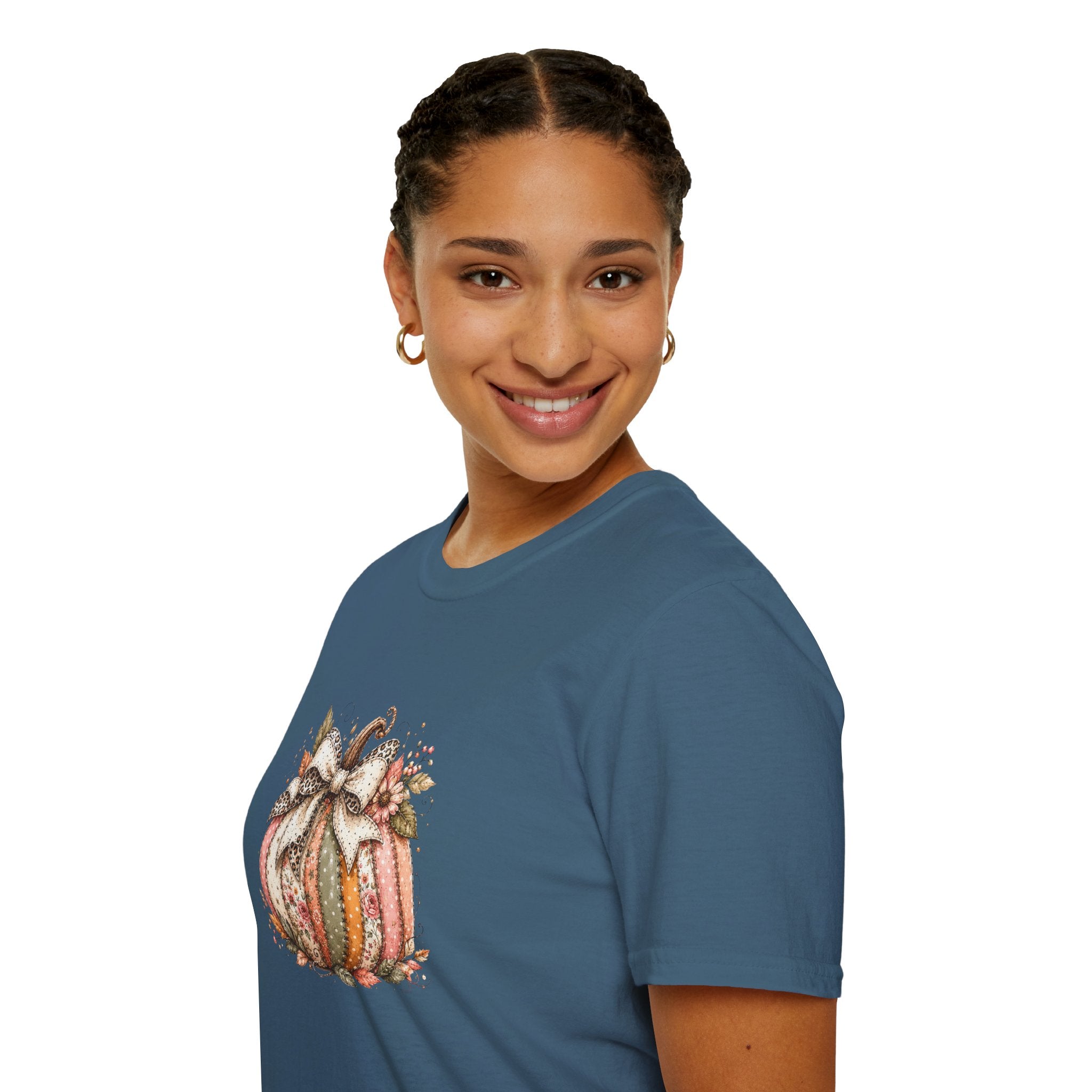 Autumn Floral Pumpkin Leopard Bow T-Shirt — Cute Fall Gift for Women Graphic Tee