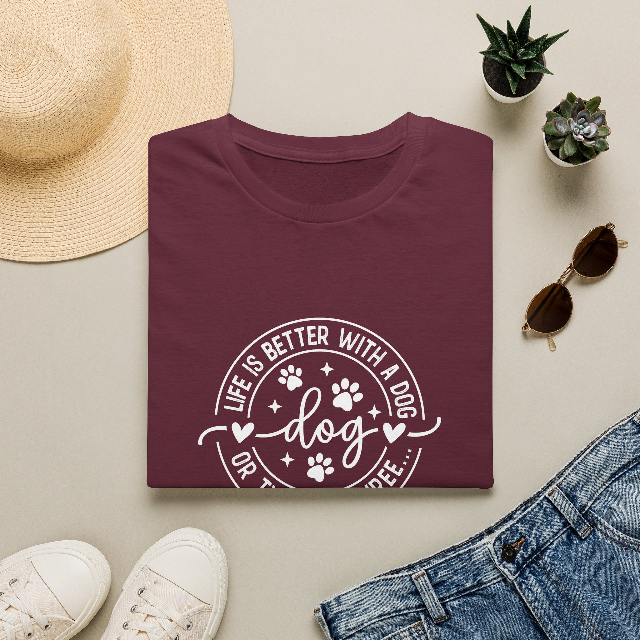 Life Is Better With a Dog T-Shirt — Funny Dog Lover Gift for Women Paw Print Tee