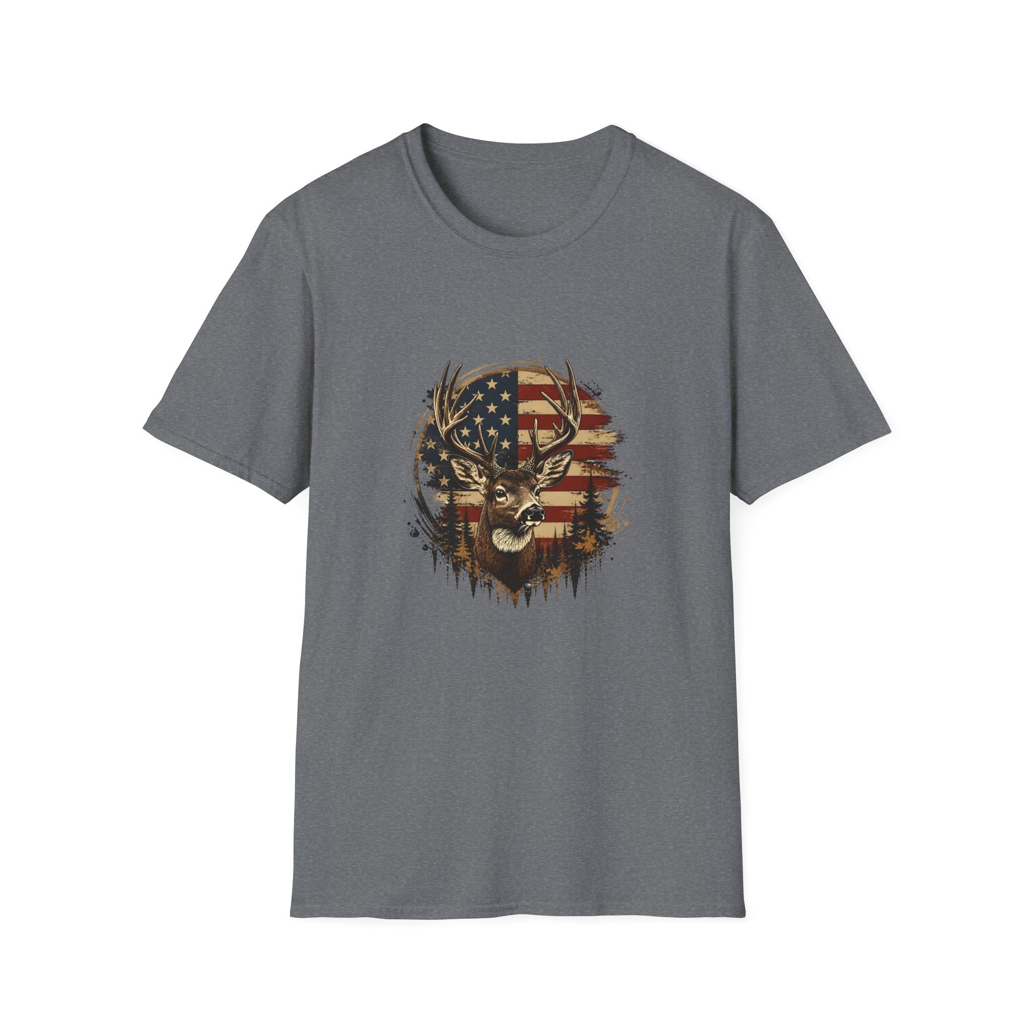 American Flag Deer T-Shirt — Patriotic Buck Gift for Hunters Men's Graphic Tee