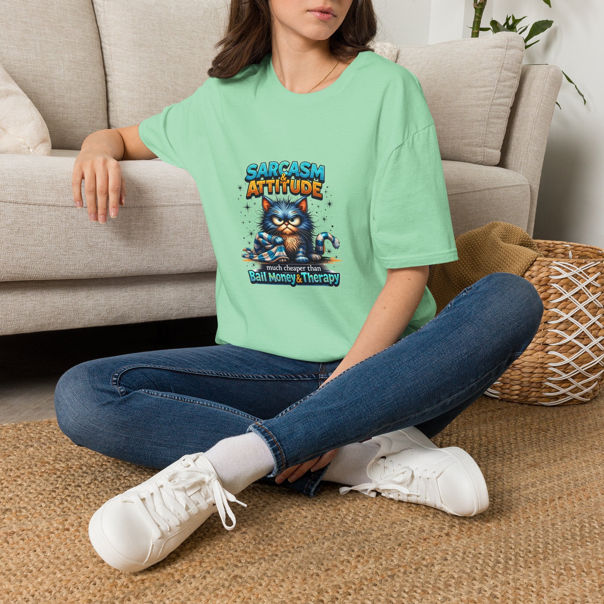 Sarcasm & Attitude Grumpy Cat T-Shirt — Funny Sarcastic Gift for Her Graphic Tee