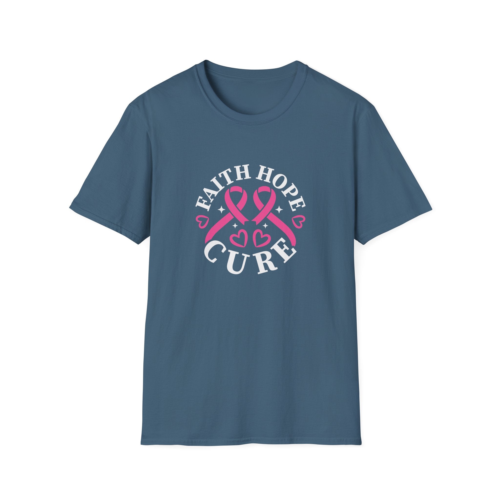 Faith Hope Cure Breast Cancer Awareness T-Shirt — Pink Ribbon Gift for Her Support Graphic Tee