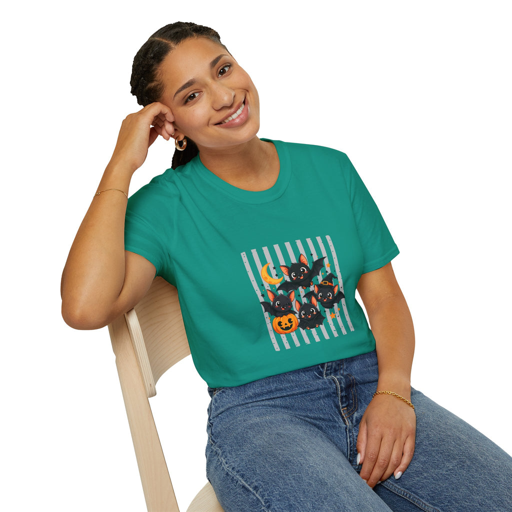 Halloween Bats Pumpkin Moon T-Shirt — Cute Spooky Gift for Women Graphic Tee