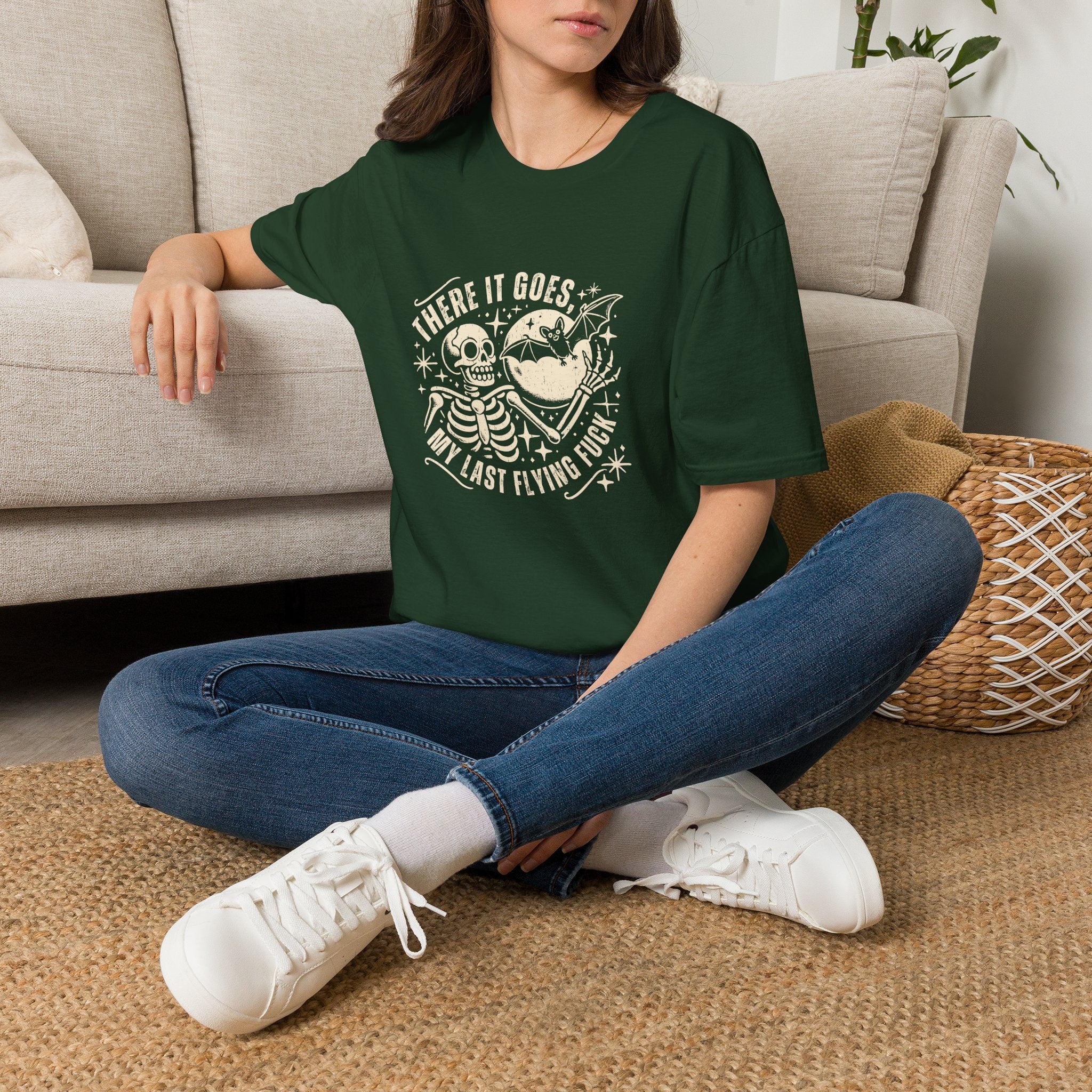 There It Goes Skull Moon & Bat T-Shirt — Cute Halloween Gift for Women Graphic Tee