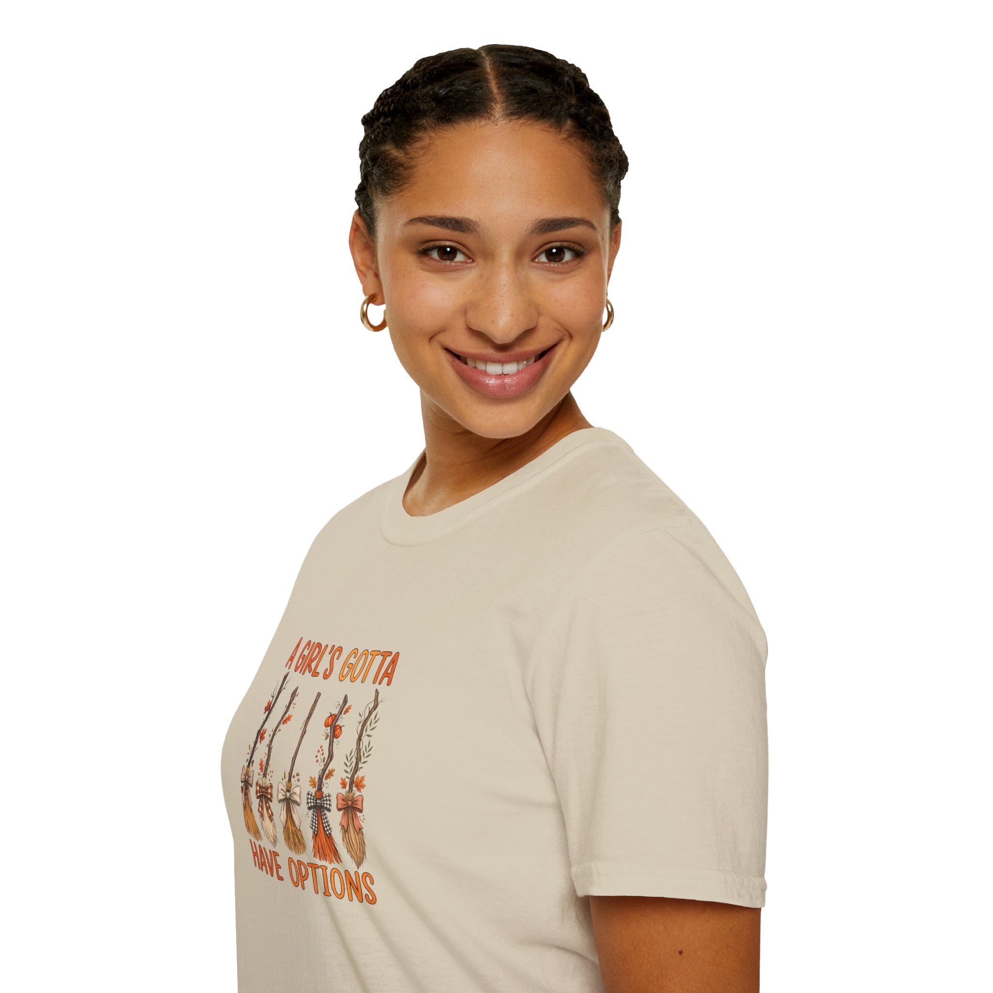 A Girl's Gotta Have Options Witch Brooms T-Shirt — Funny Halloween Gift for Women