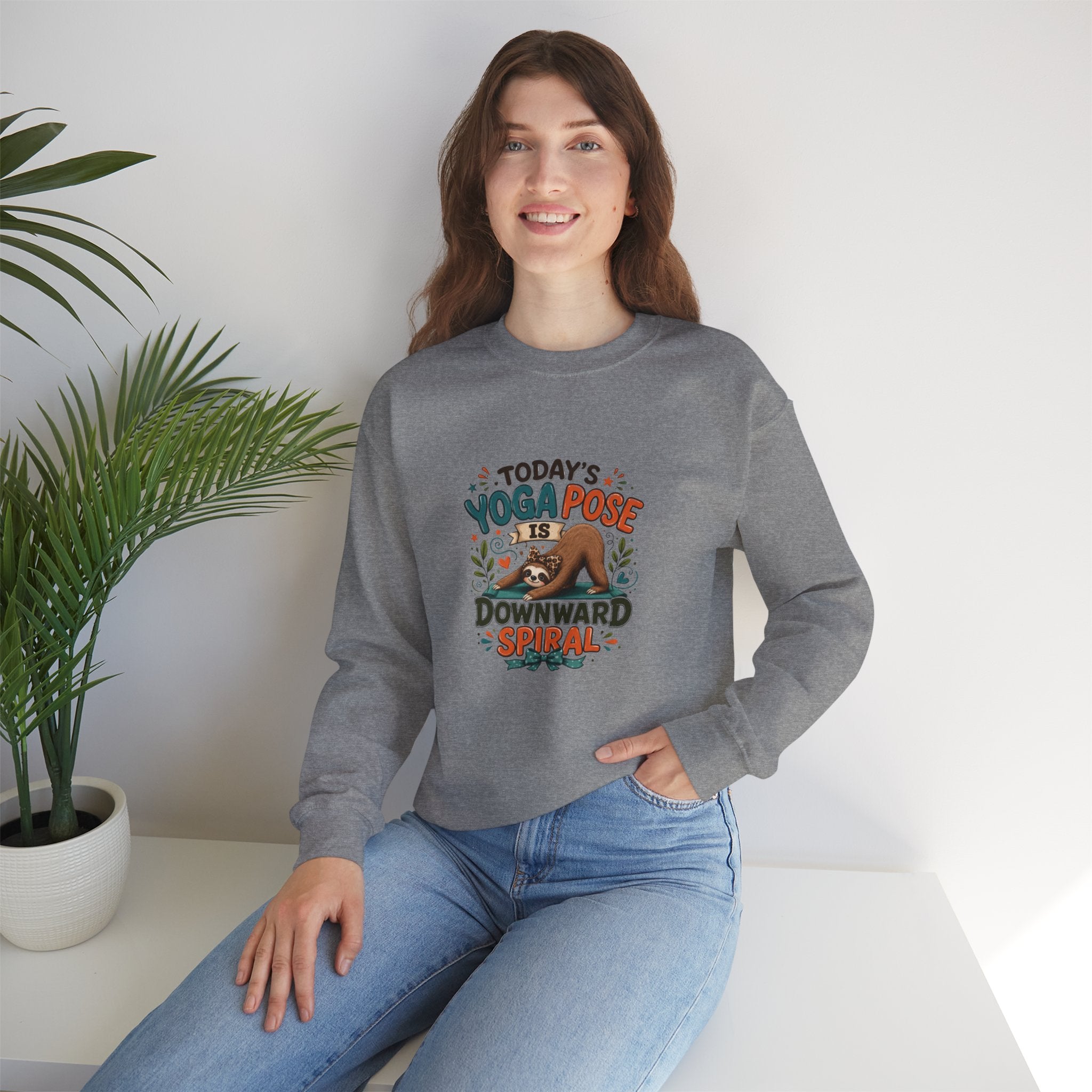 Downward Spiral Sloth Sweatshirt — Funny Lazy Gift for Her Yoga Pose Crewneck