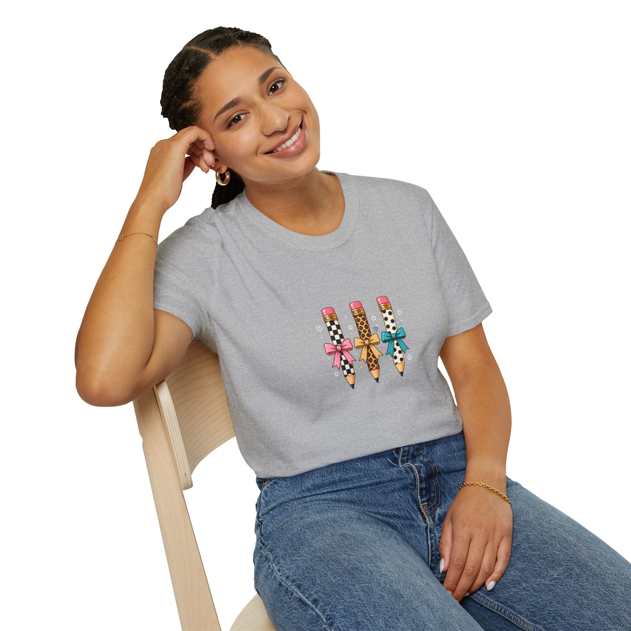 Pencil Trio Graphic T-Shirt — Cute Patterned Pencils with Bows