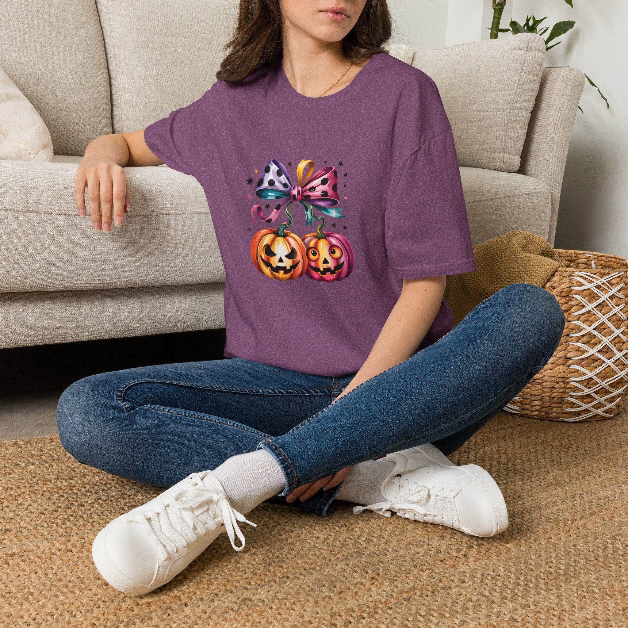 Halloween Pumpkin Bow T-Shirt — Cute Colorful Gift for Women Jack-O'-Lantern Tee