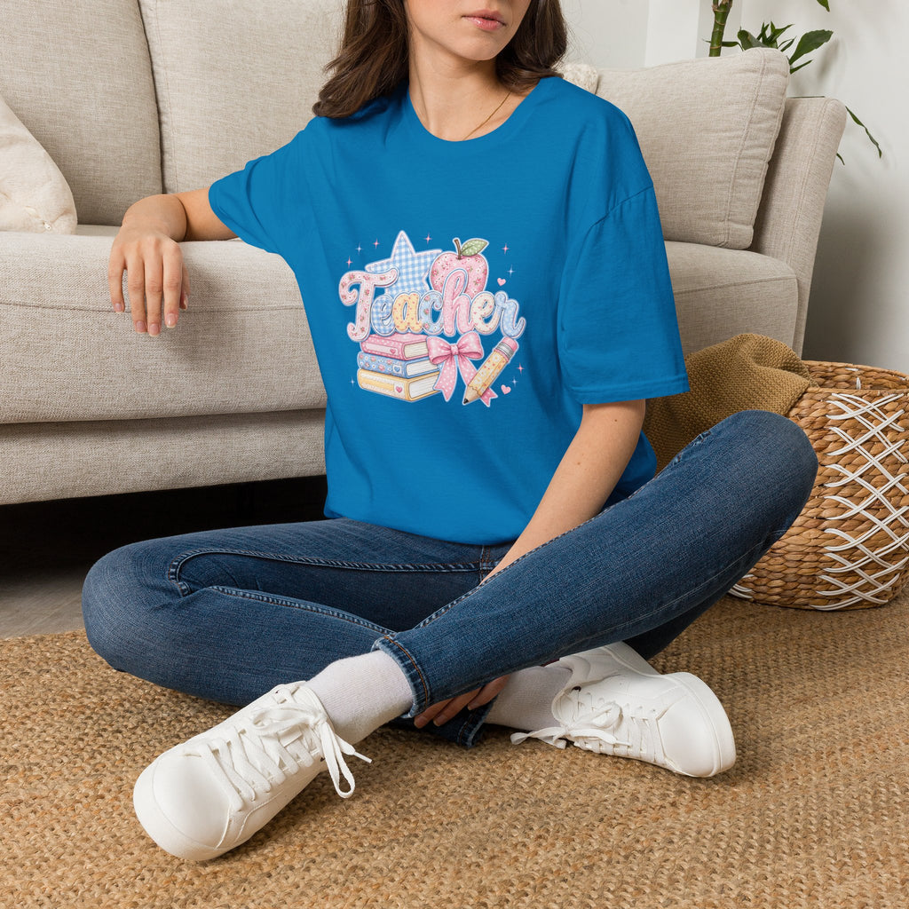 Cute Pastel Apple & Books Teacher T-Shirt — Funny Back-to-School Gift Graphic Tee