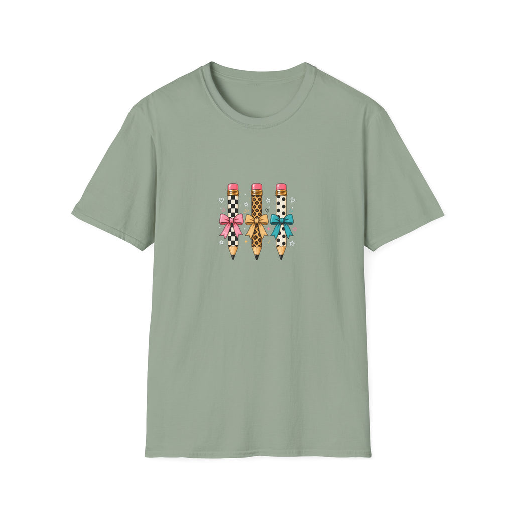 Pencil Trio Graphic T-Shirt — Cute Patterned Pencils with Bows