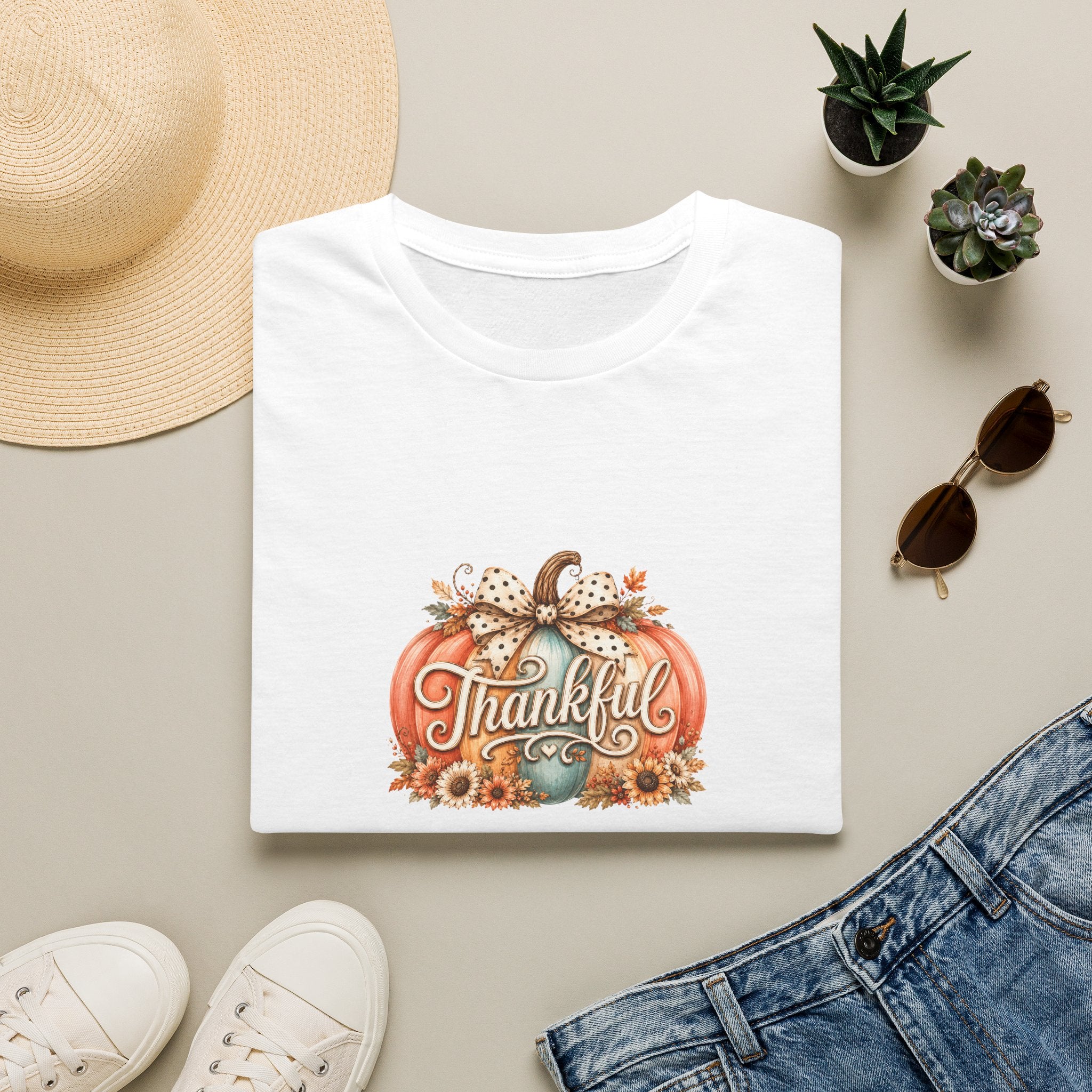 Thankful Pumpkin T-Shirt — Cute Fall Thanksgiving Gift for Women Graphic Tee