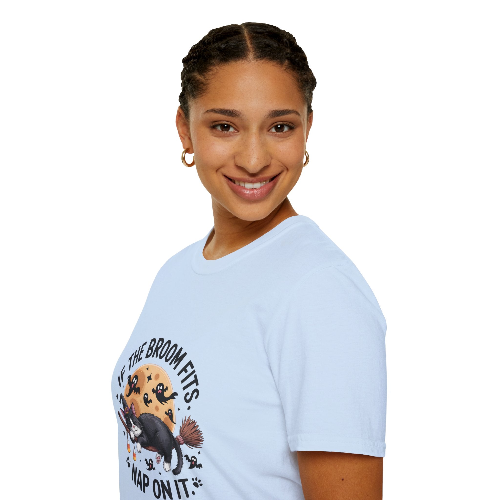 If the Broom Fits Nap on It Cat T-Shirt — Funny Halloween Gift for Women Witchy Tee