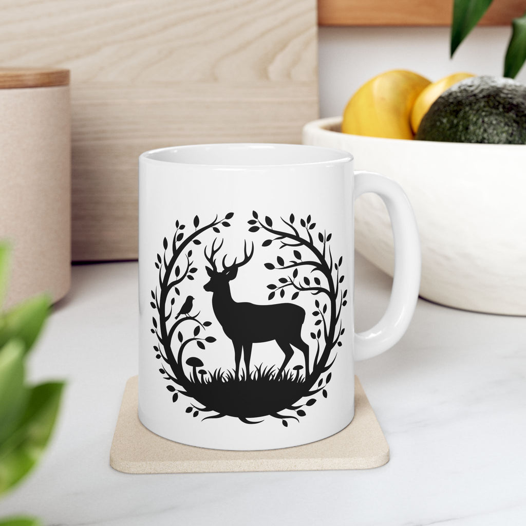 Tree of Serenity Nature Ceramic Mug — Cute Peaceful Gift Black Silhouette Coffee Cup