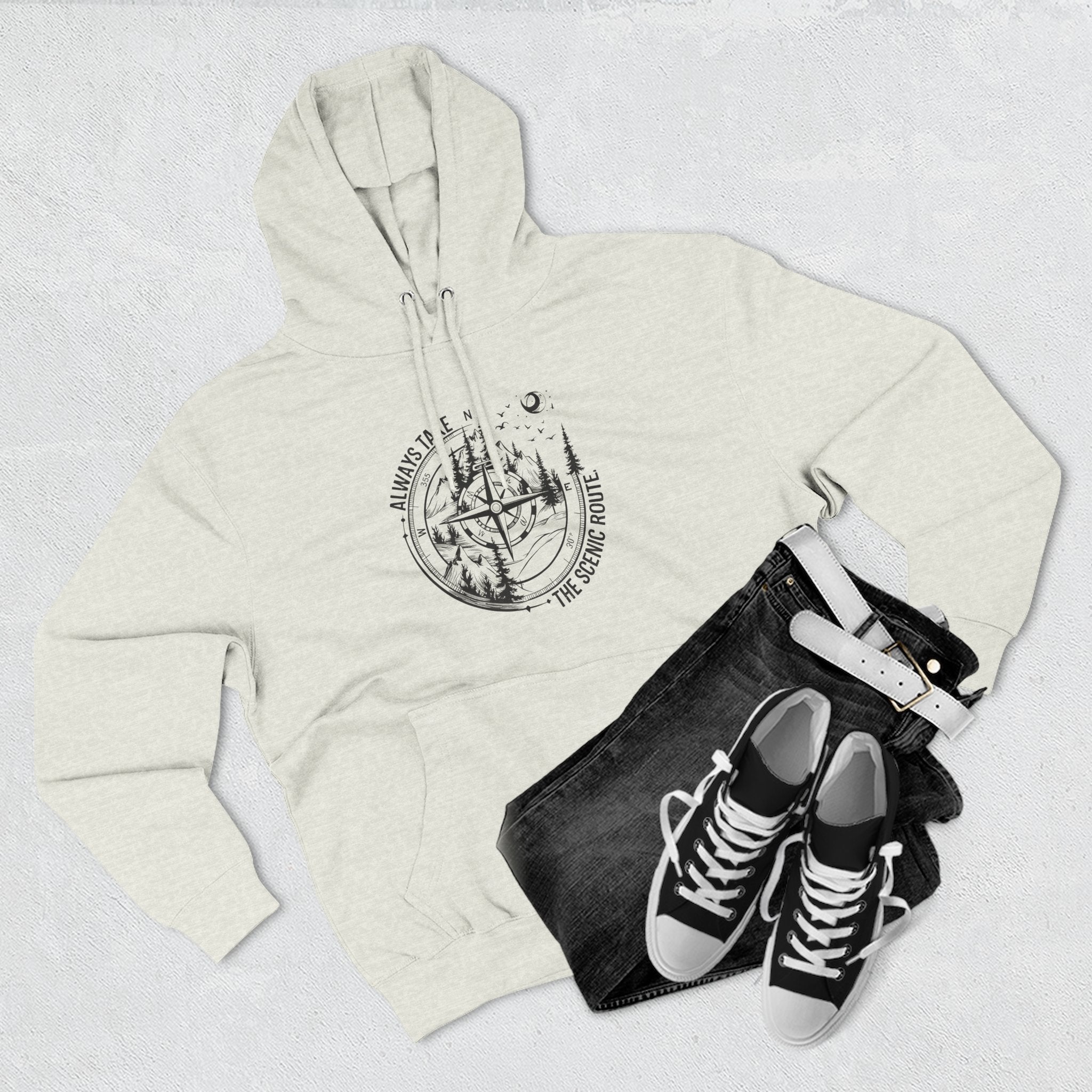 Hoodie — "Always Take the Scenic Route" Camping Graphic Pullover