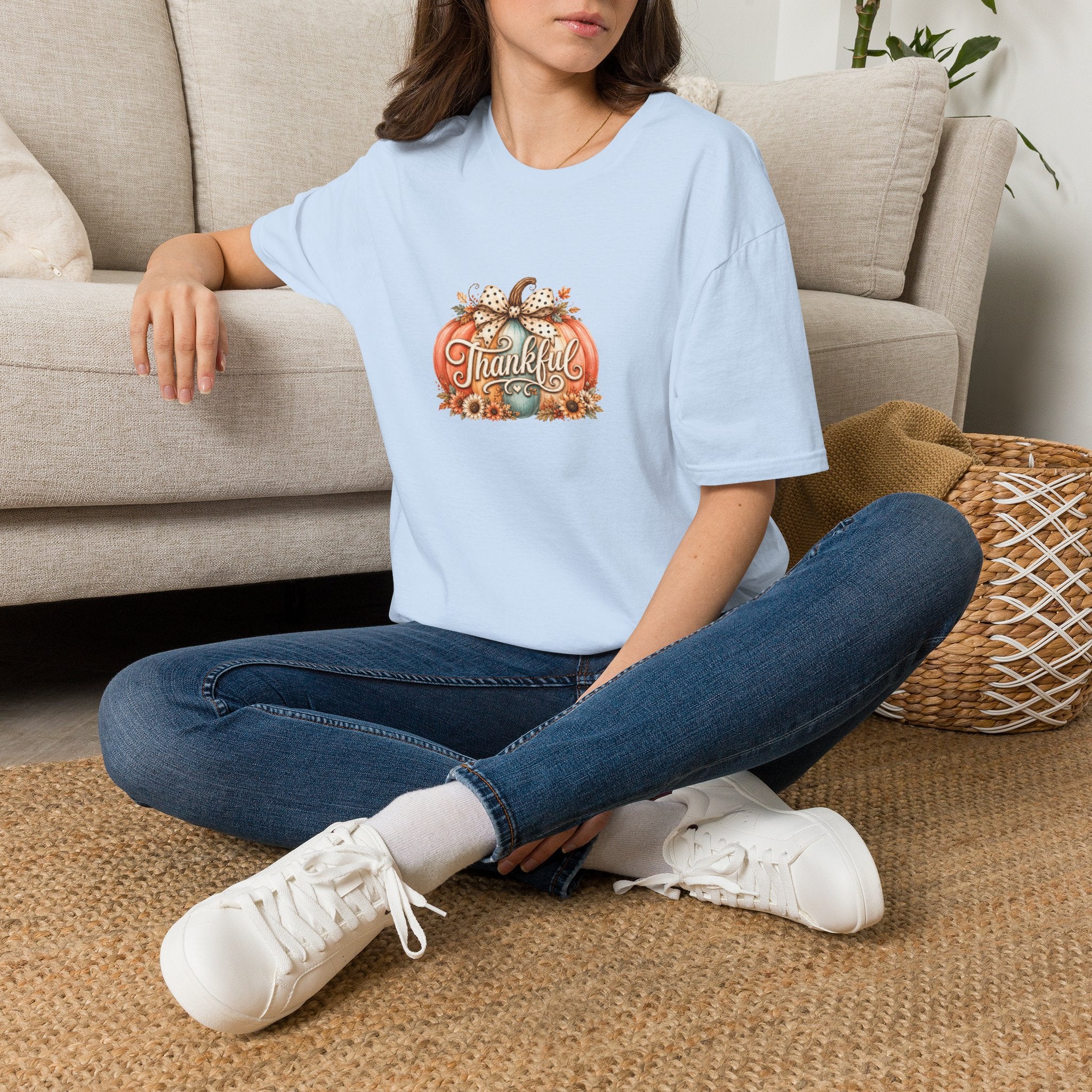 Thankful Pumpkin T-Shirt — Cute Fall Thanksgiving Gift for Women Graphic Tee