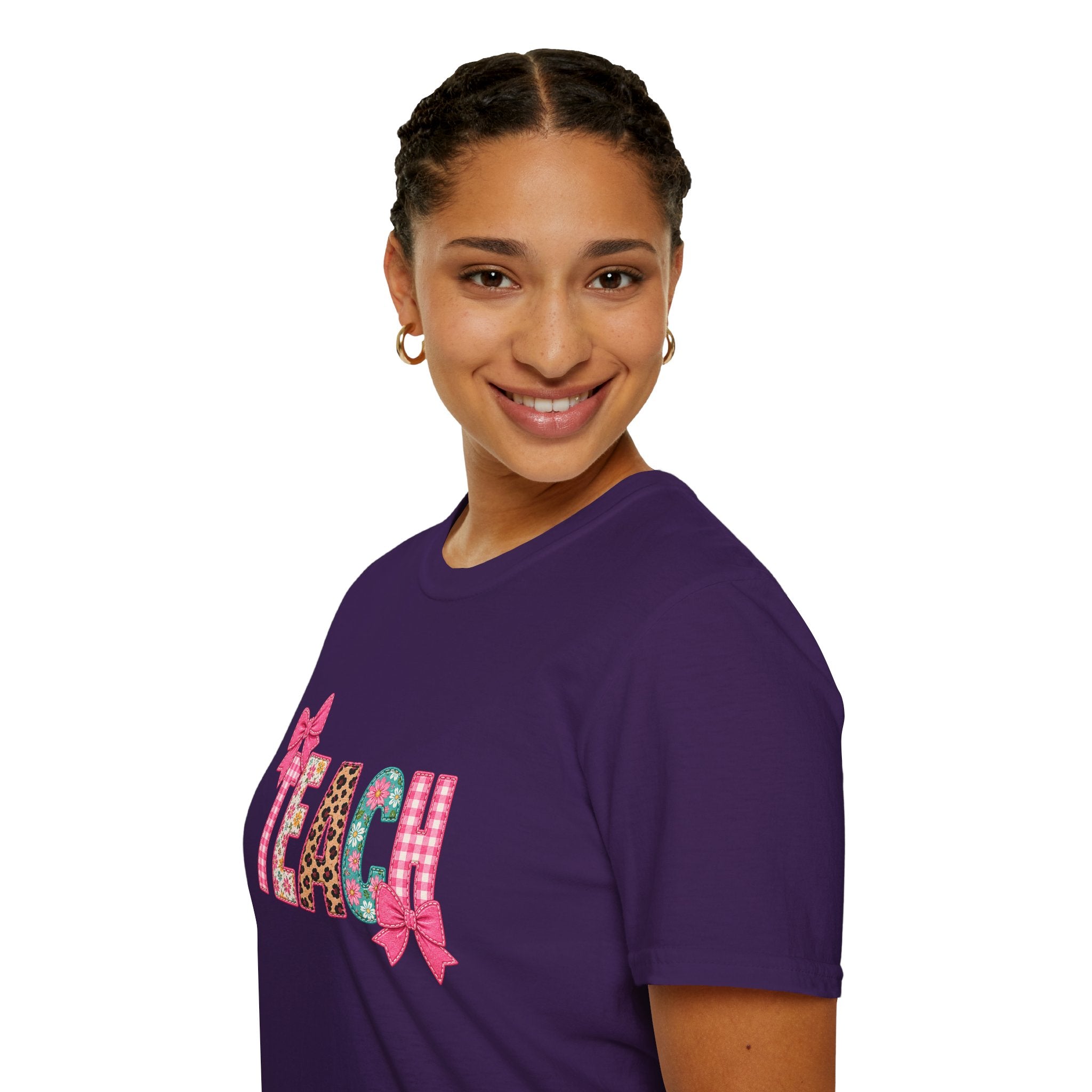Floral Leopard TEACH T-Shirt — Cute Back-to-School Gift for Teachers Pink Bow Tee