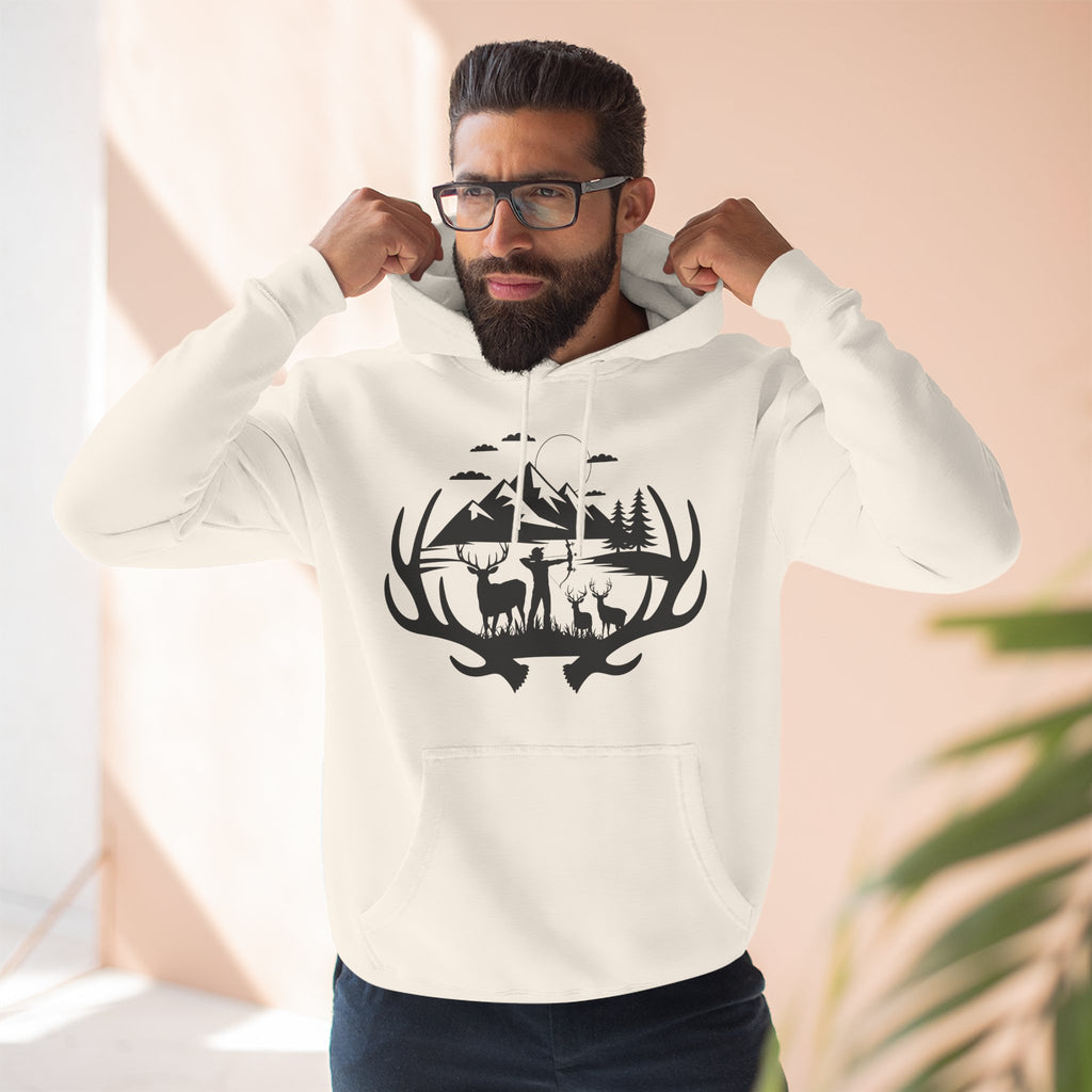 Deer Antler Mountain Hoodie — Rustic Outdoor Gift for Him Wildlife Graphic Pullover