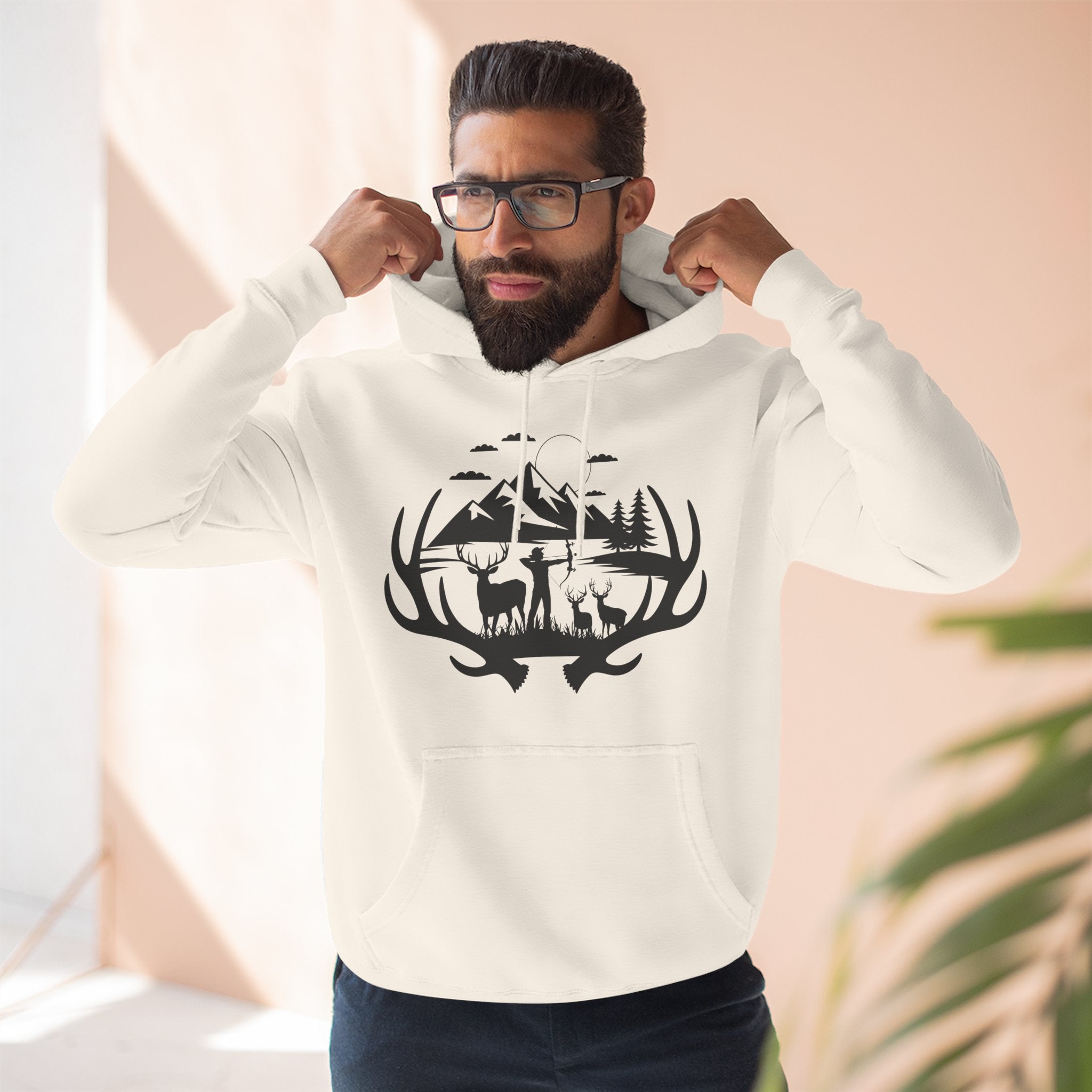 Deer Antler Mountain Hoodie — Rustic Outdoor Gift for Him Wildlife Graphic Pullover