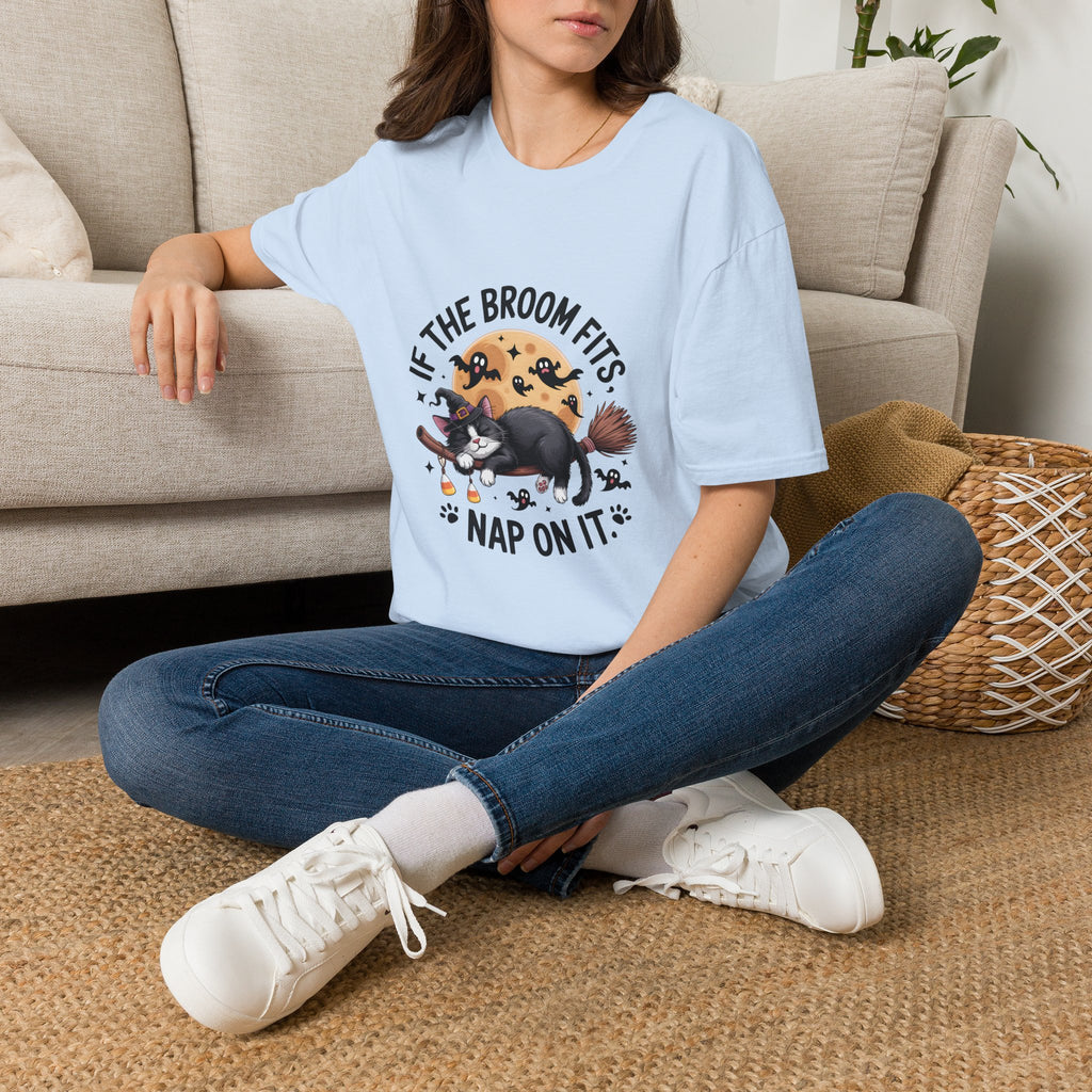 If the Broom Fits Nap on It Cat T-Shirt — Funny Halloween Gift for Women Witchy Tee