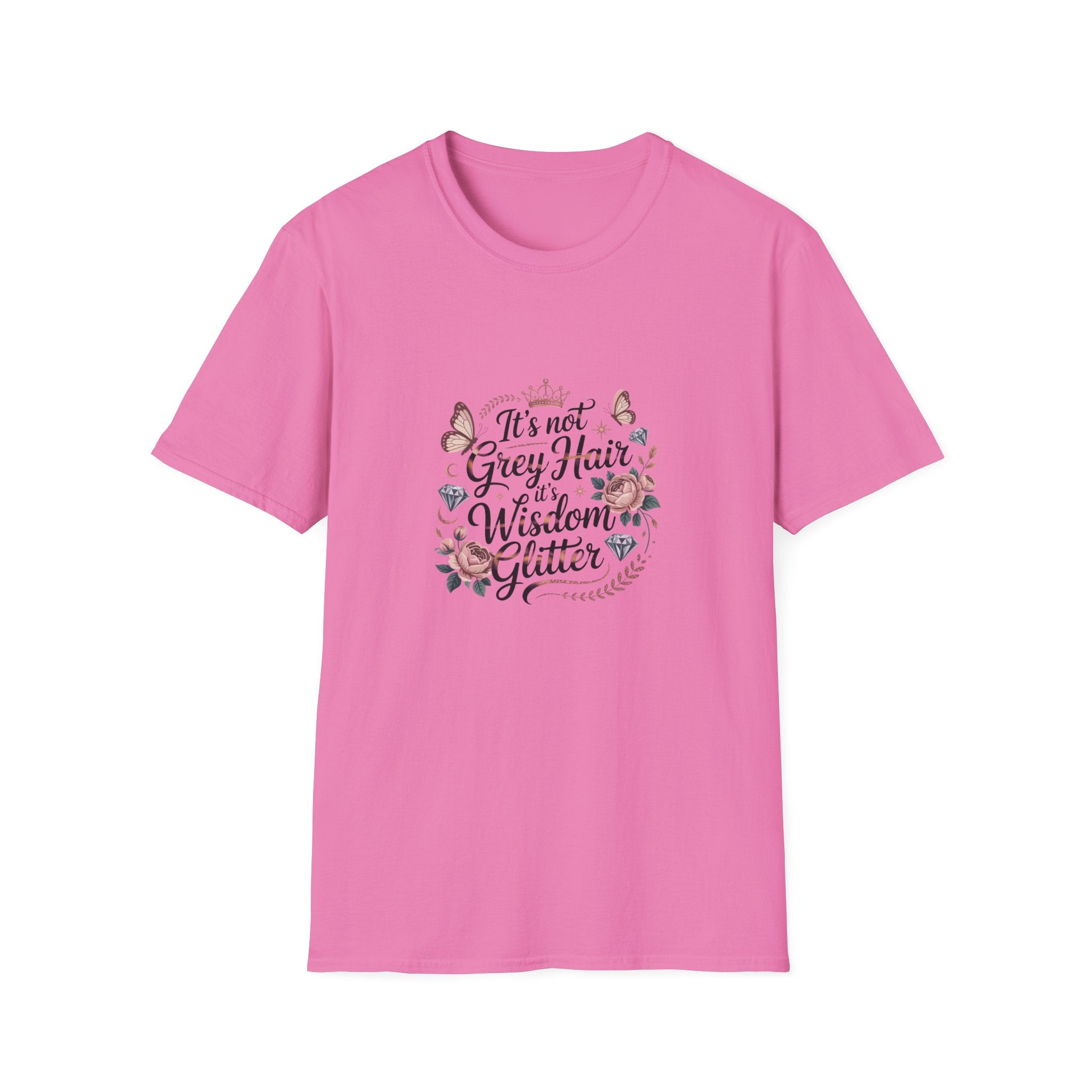 It's Not Grey Hair It's Wisdom & Glitter T-Shirt — Funny Gift for Women Floral Tee