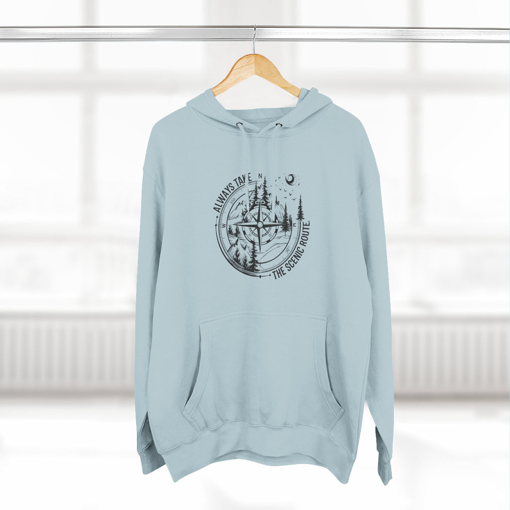 Hoodie — "Always Take the Scenic Route" Camping Graphic Pullover