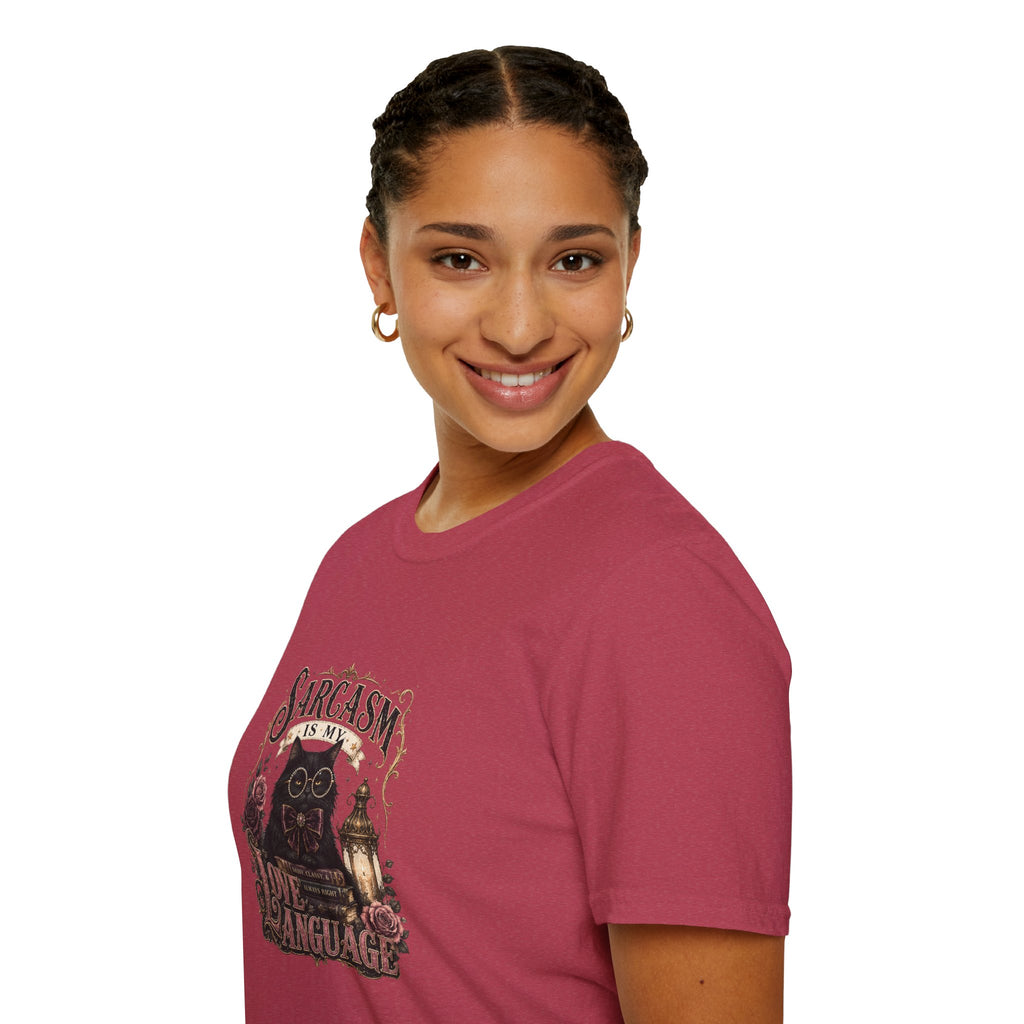 Sarcasm Is My Love Language Cat T-Shirt — Funny Gift for Her Vintage Graphic Tee