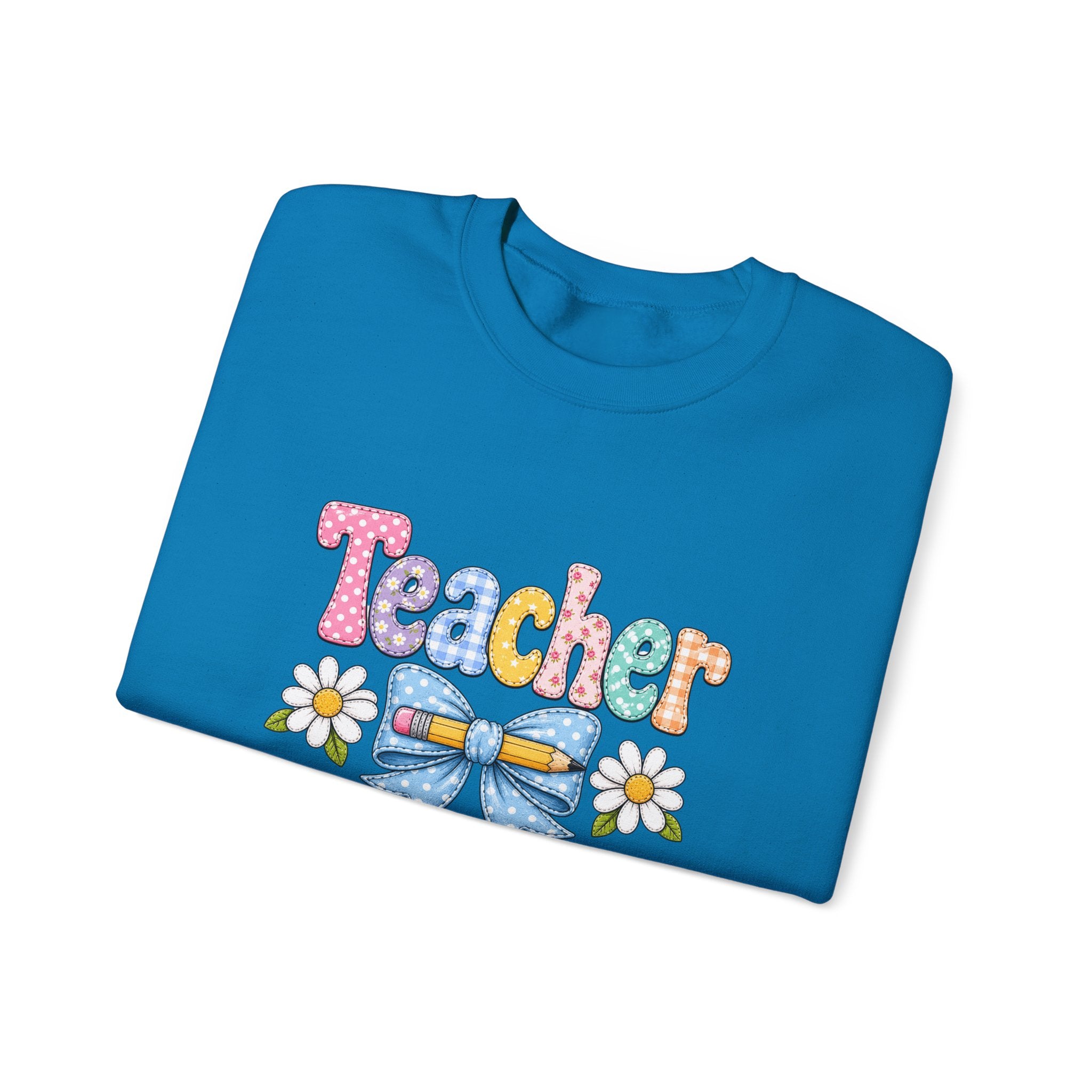 Teacher Floral Bow Sweatshirt — Cute Pastel Gift for Teachers Appreciation Crewneck