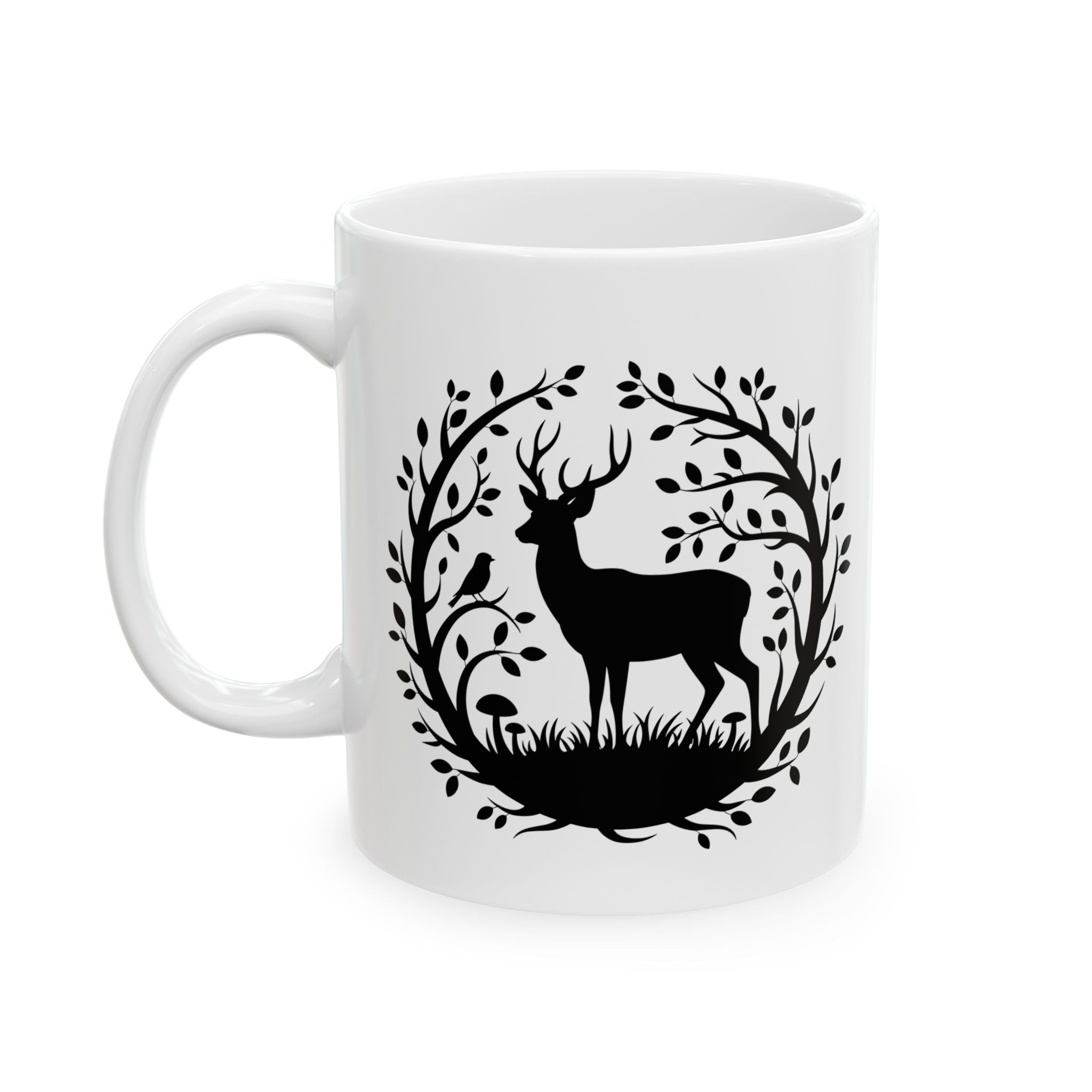 Tree of Serenity Nature Ceramic Mug — Cute Peaceful Gift Black Silhouette Coffee Cup