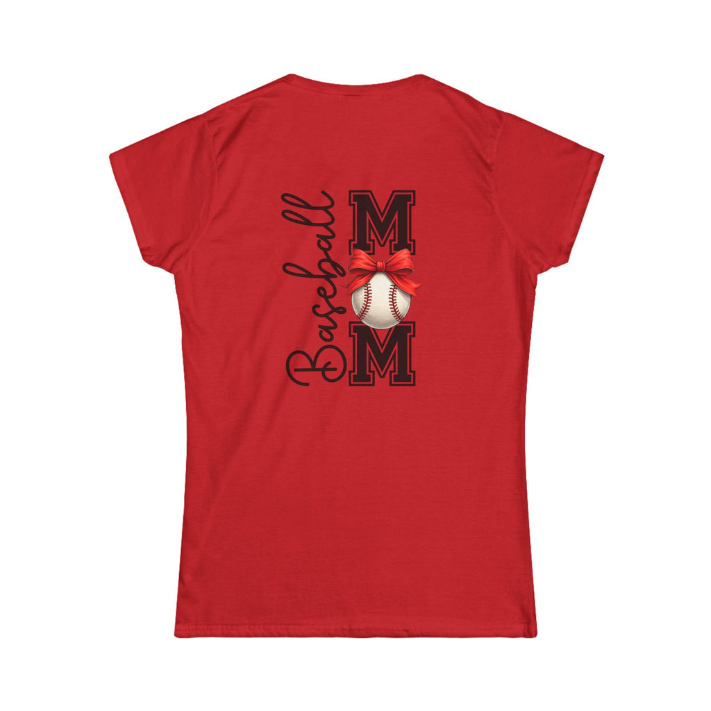 Baseball Mom Script T-Shirt — Cute Bow Gift for Sports Moms Game Day Tee