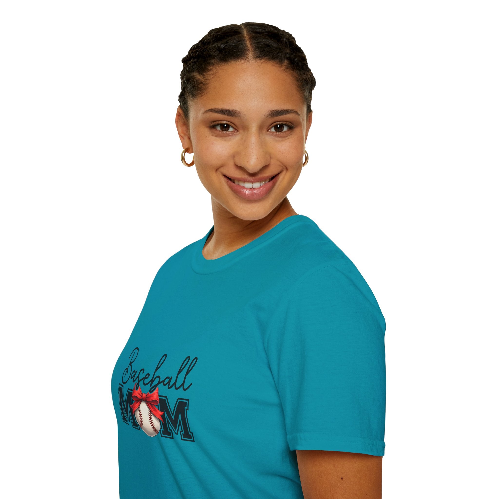 Baseball Mom T-Shirt — Cute Red Bow Gift for Sports Moms Game Day Graphic Tee
