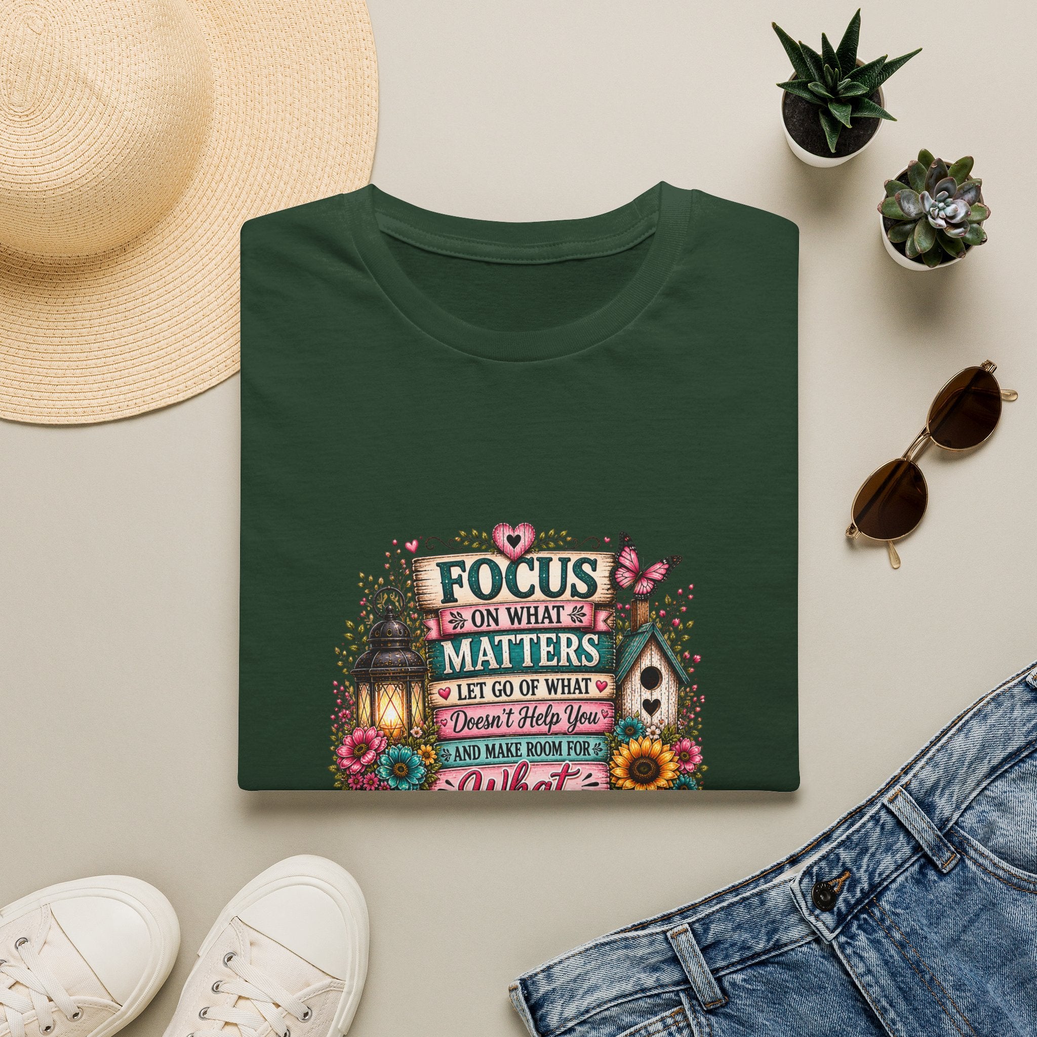Focus on What Matters Floral T-Shirt — Inspirational Motivational Gift for Women Tee