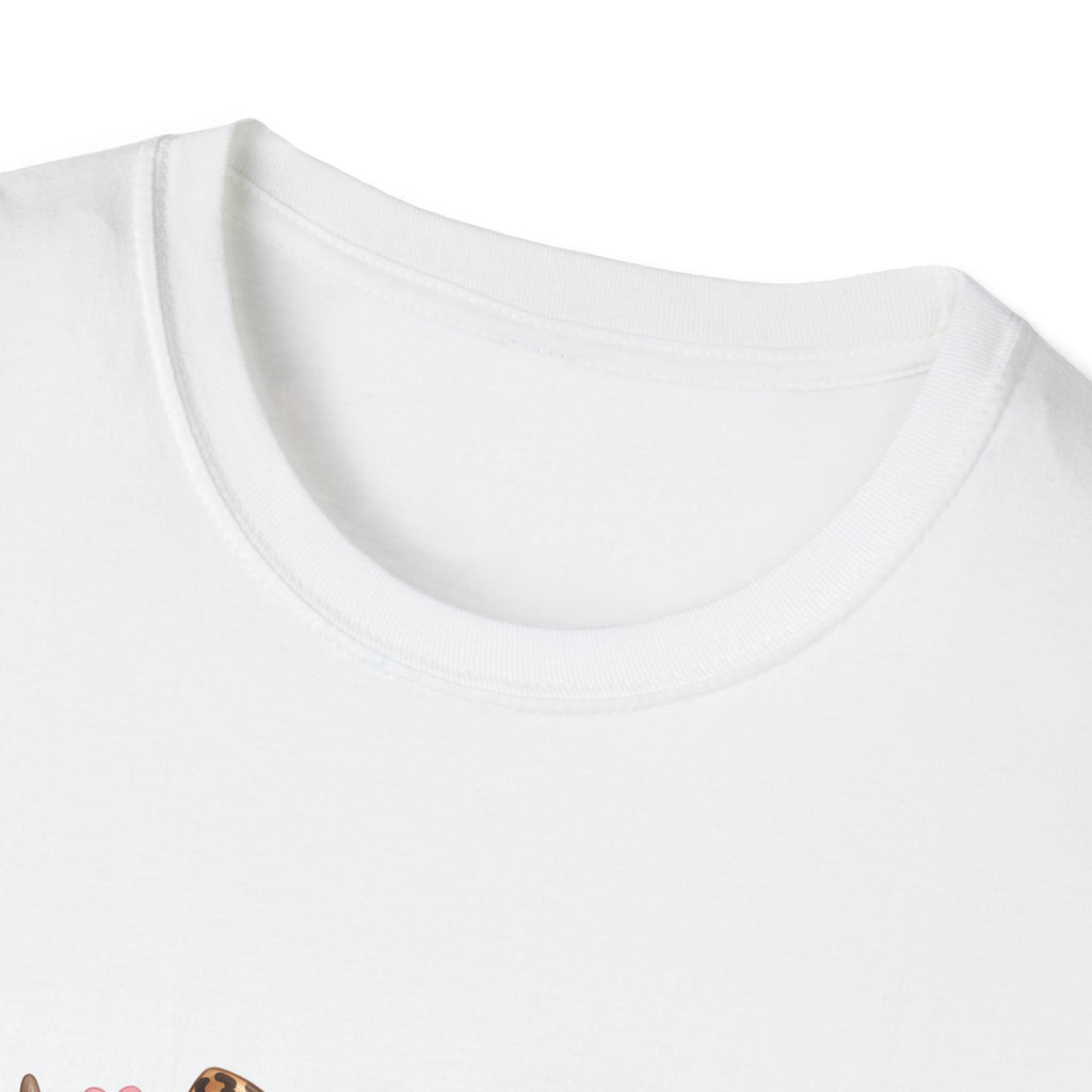 Highland Cow Leopard Bow T-Shirt — Cute Funny Gift for Her Hearts Graphic Tee