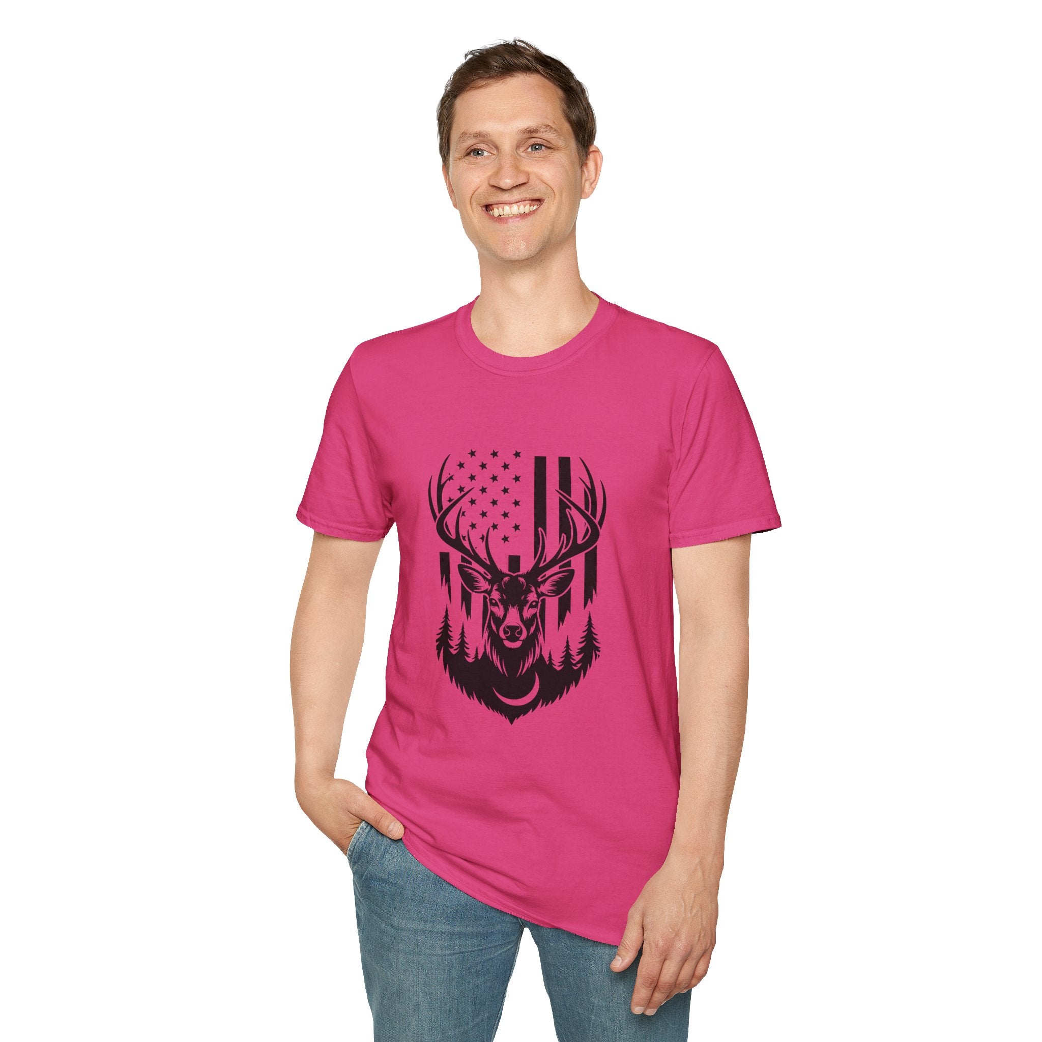 Rustic American Flag Buck T-Shirt — Patriotic Hunting Gift for Men Wildlife Tee