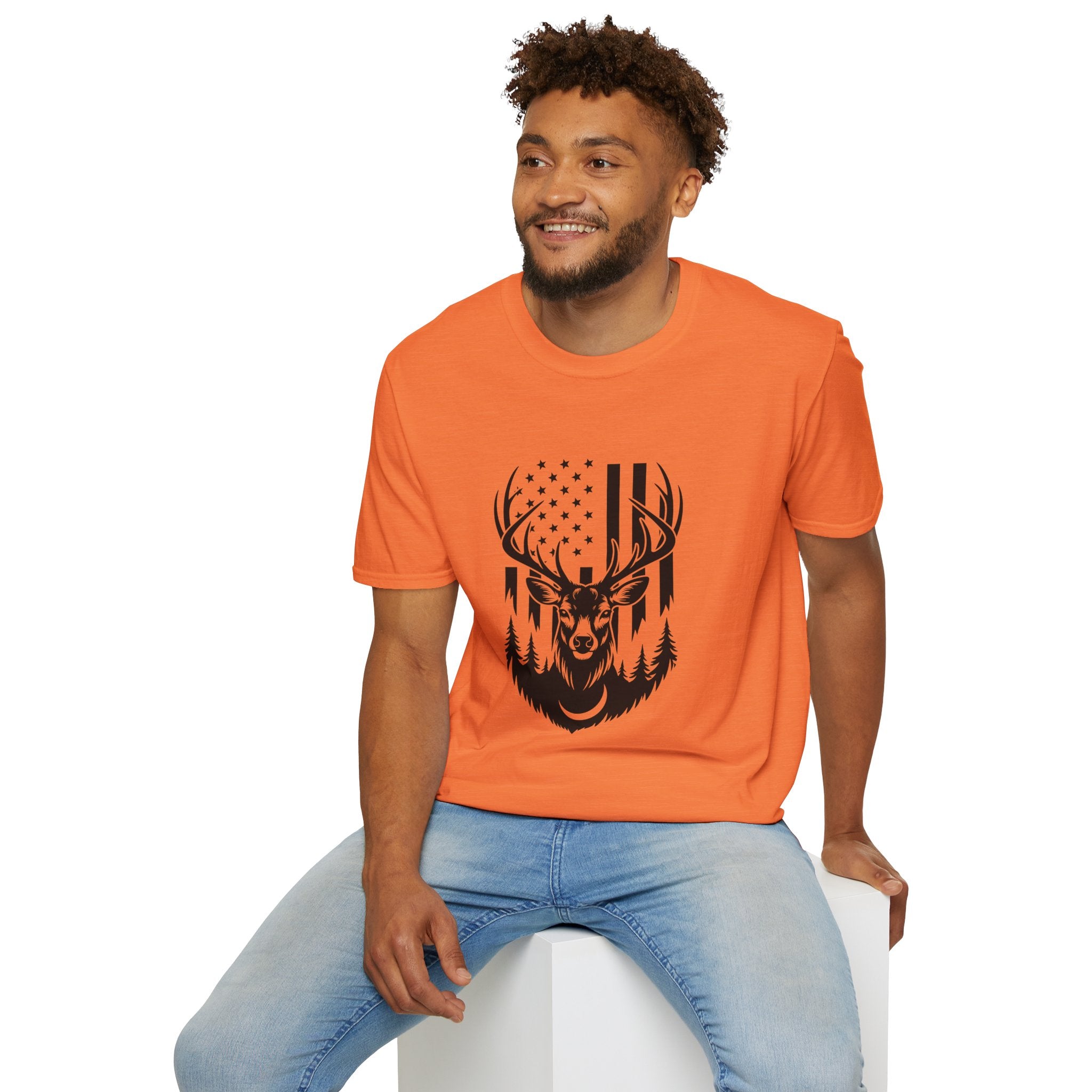 Rustic American Flag Buck T-Shirt — Patriotic Hunting Gift for Men Wildlife Tee