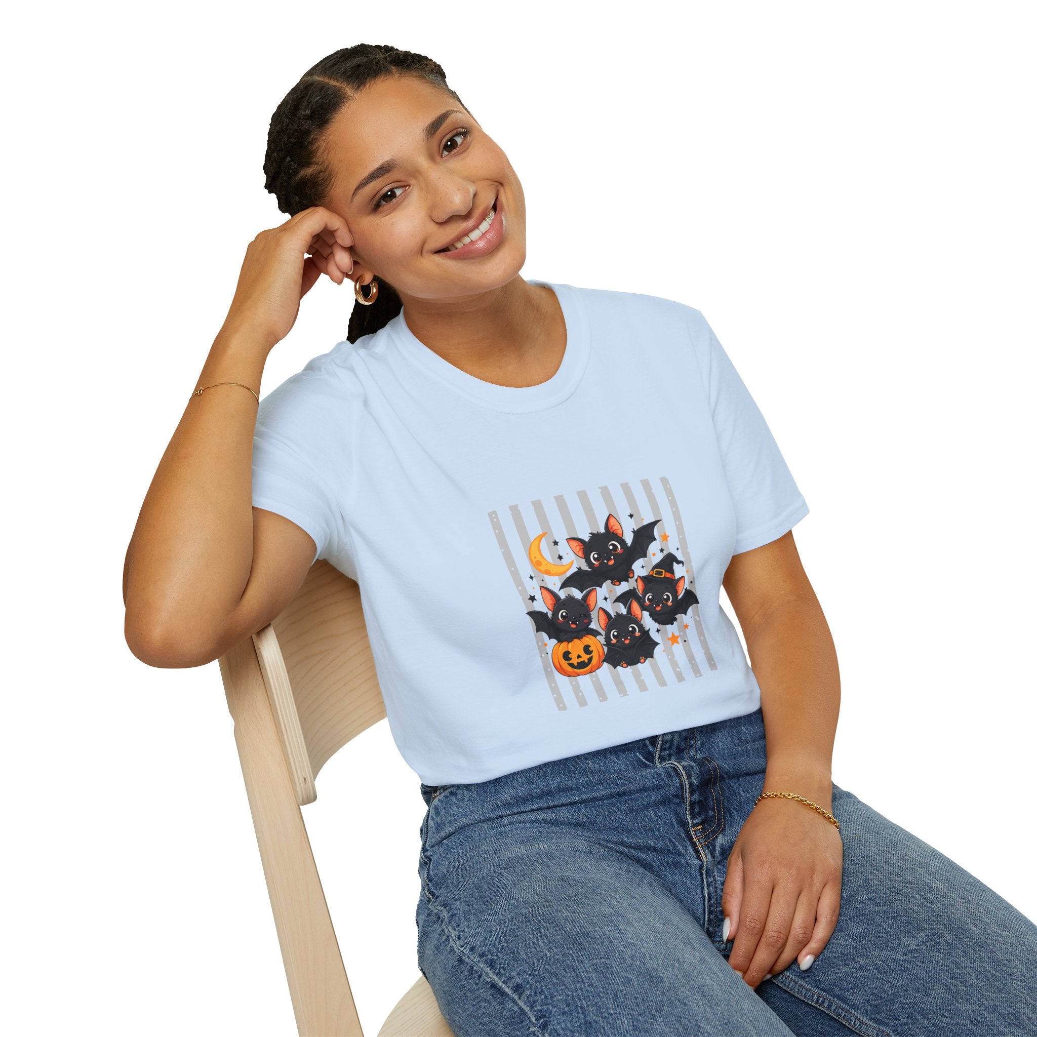 Halloween Bats Pumpkin Moon T-Shirt — Cute Spooky Gift for Women Graphic Tee