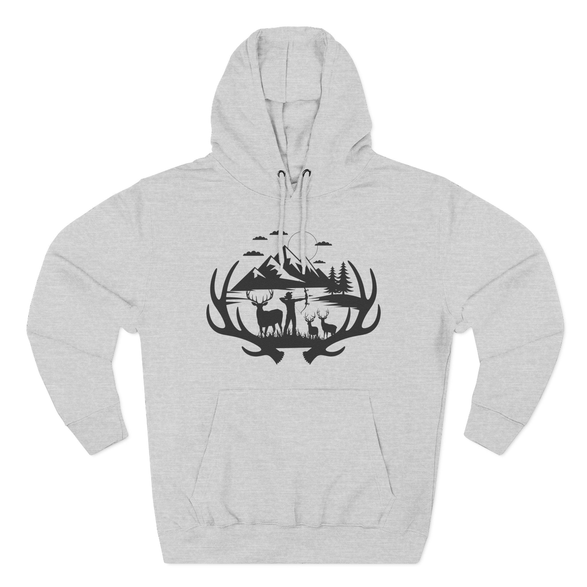 Deer Antler Mountain Hoodie — Rustic Outdoor Gift for Him Wildlife Graphic Pullover
