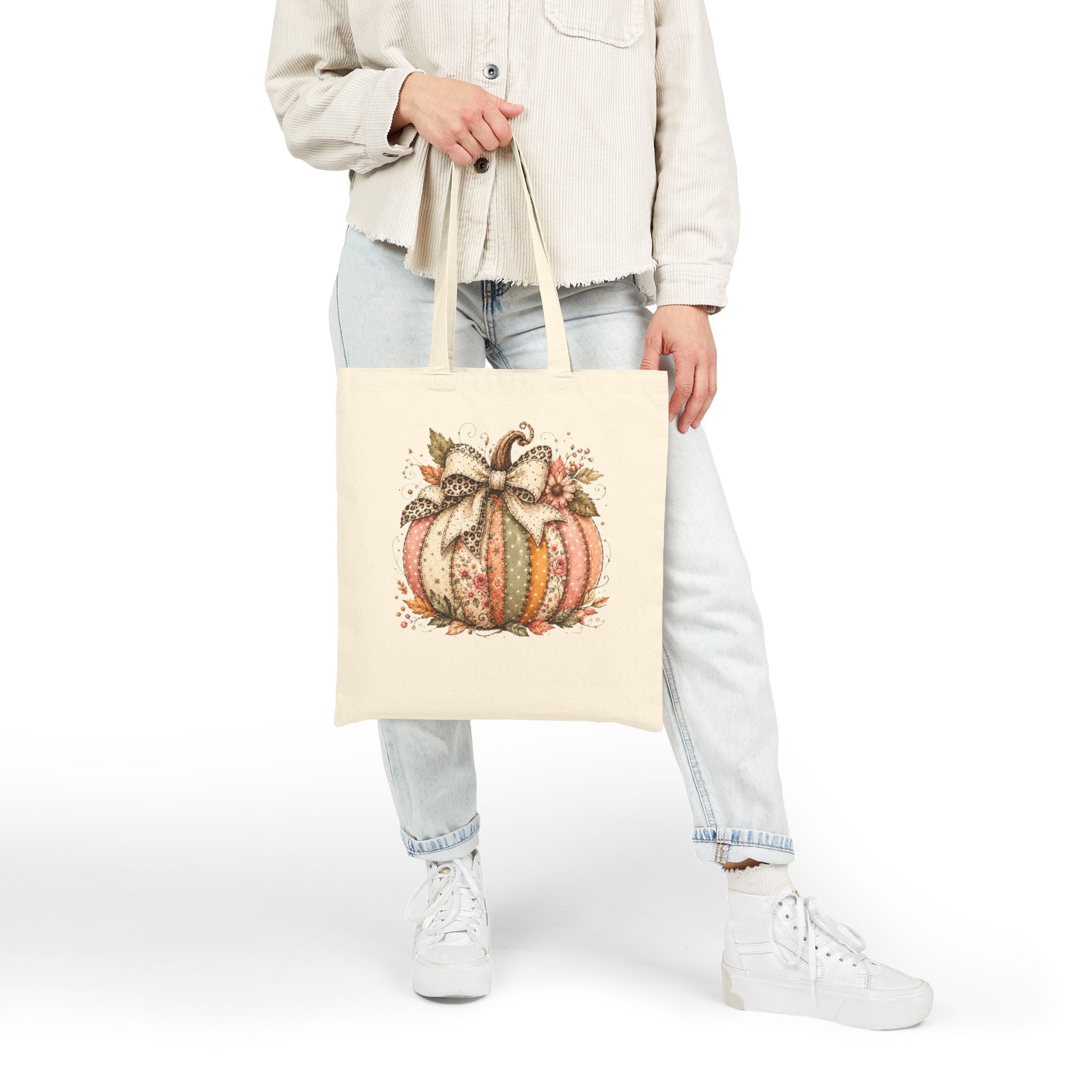 Rustic Fall Pumpkin Canvas Tote Bag — Cute Harvest Gift for Women Grocery Shopper