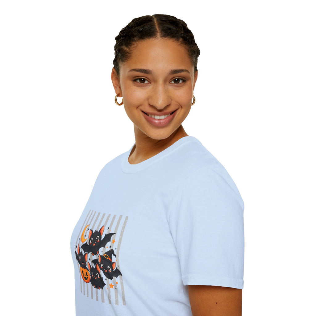 Halloween Bats Pumpkin Moon T-Shirt — Cute Spooky Gift for Women Graphic Tee
