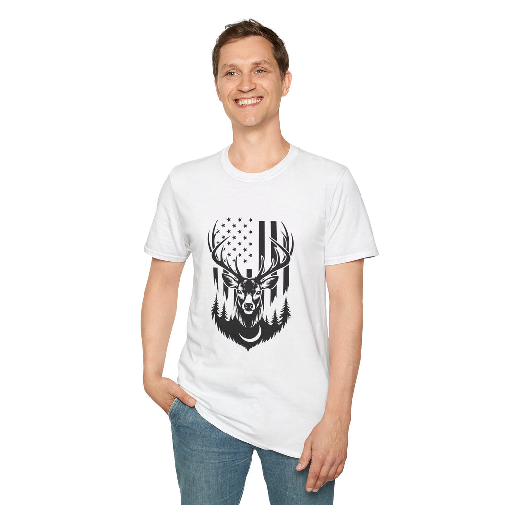 Rustic American Flag Buck T-Shirt — Patriotic Hunting Gift for Men Wildlife Tee