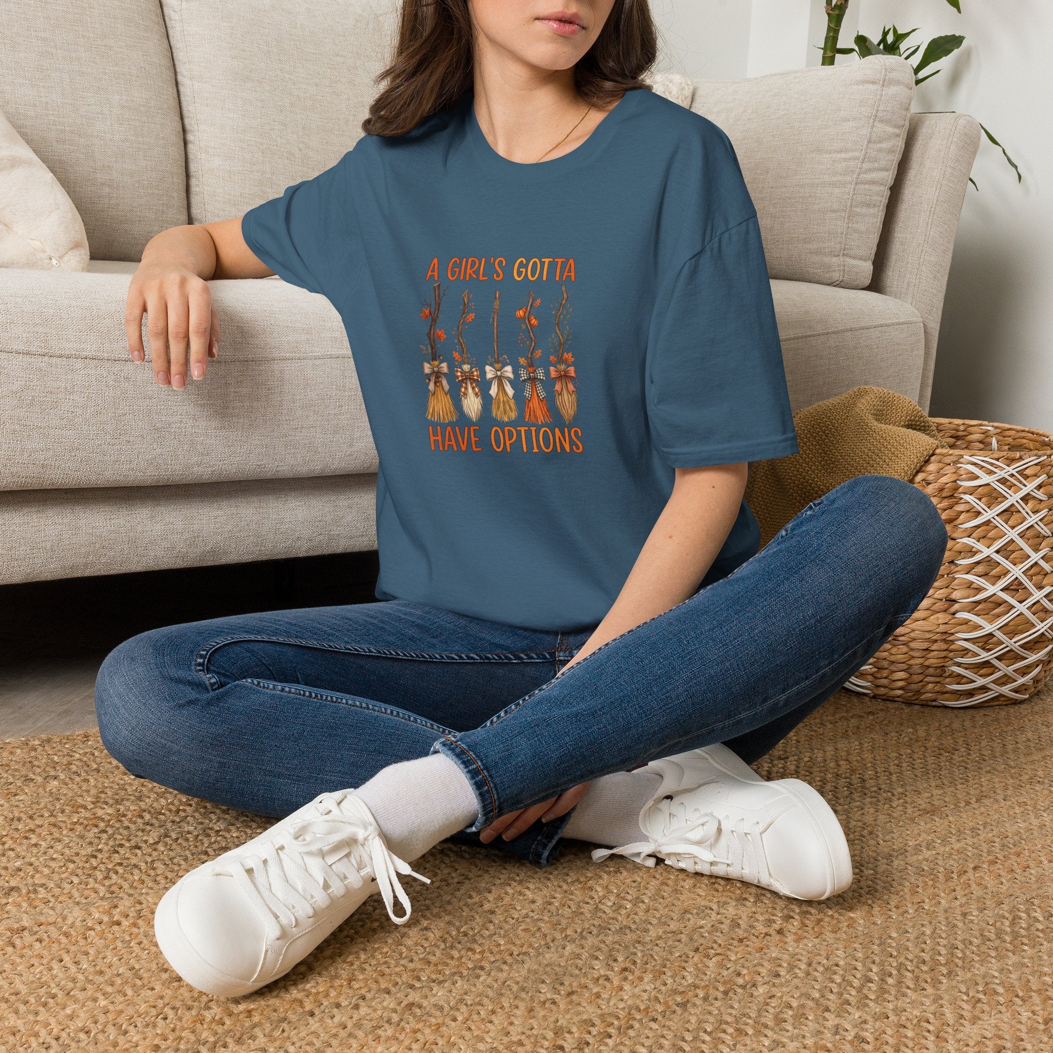 A Girl's Gotta Have Options Witch Brooms T-Shirt — Funny Halloween Gift for Women
