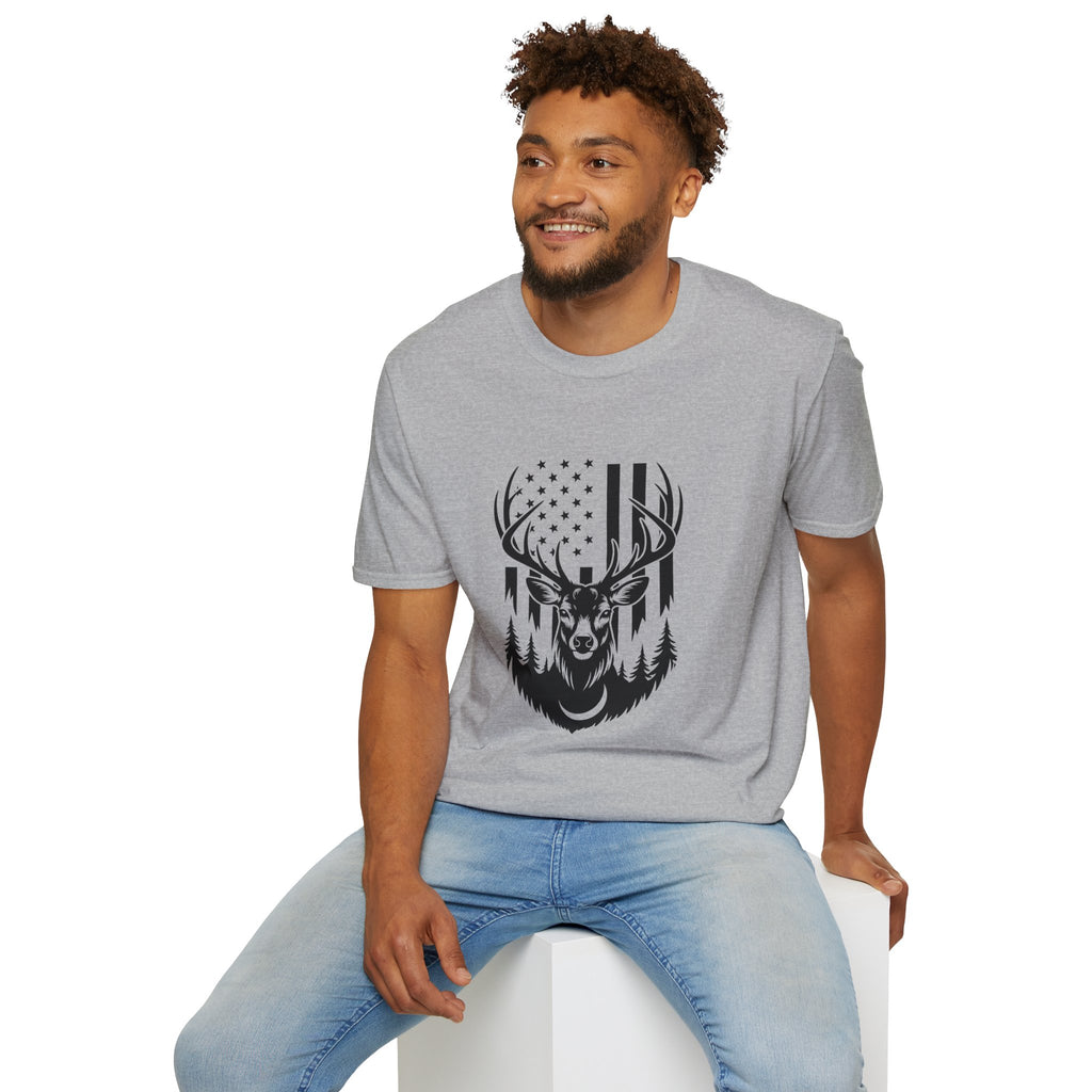Rustic American Flag Buck T-Shirt — Patriotic Hunting Gift for Men Wildlife Tee