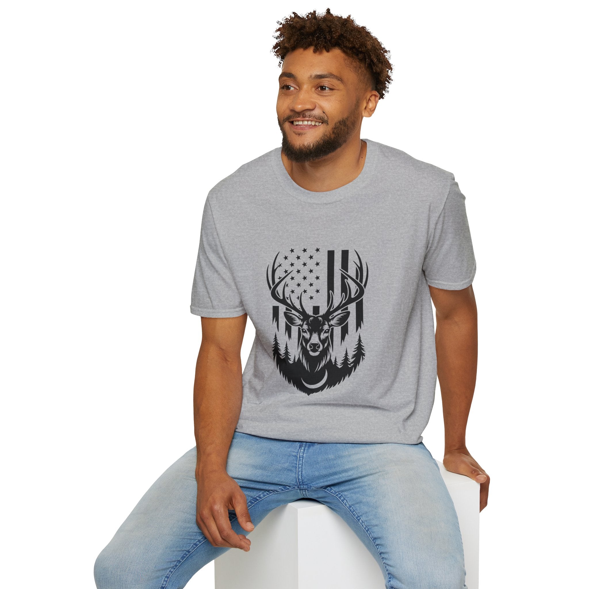 Rustic American Flag Buck T-Shirt — Patriotic Hunting Gift for Men Wildlife Tee