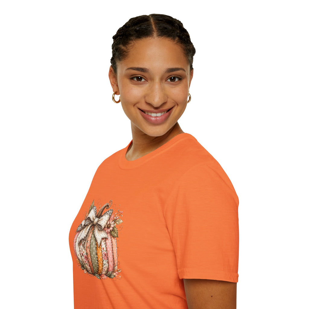 Autumn Floral Pumpkin Leopard Bow T-Shirt — Cute Fall Gift for Women Graphic Tee