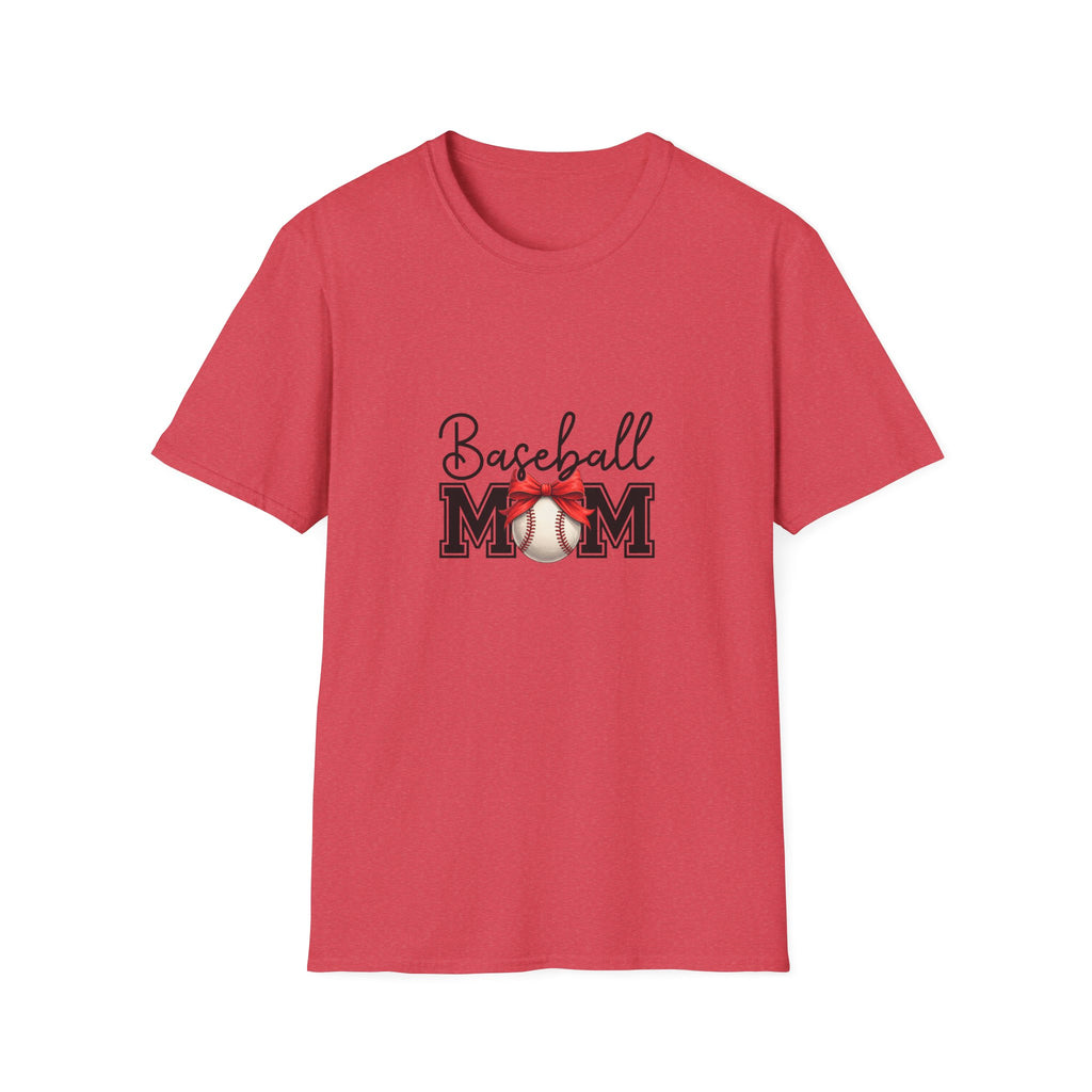 Baseball Mom T-Shirt — Cute Red Bow Gift for Sports Moms Game Day Graphic Tee