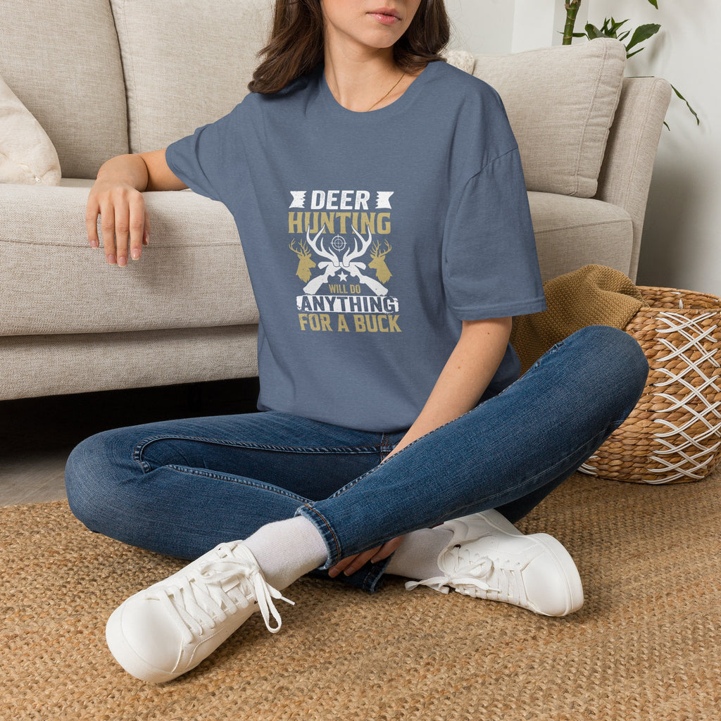 Will Do Anything for a Buck Deer T-Shirt — Funny Hunting Gift for Men Graphic Tee