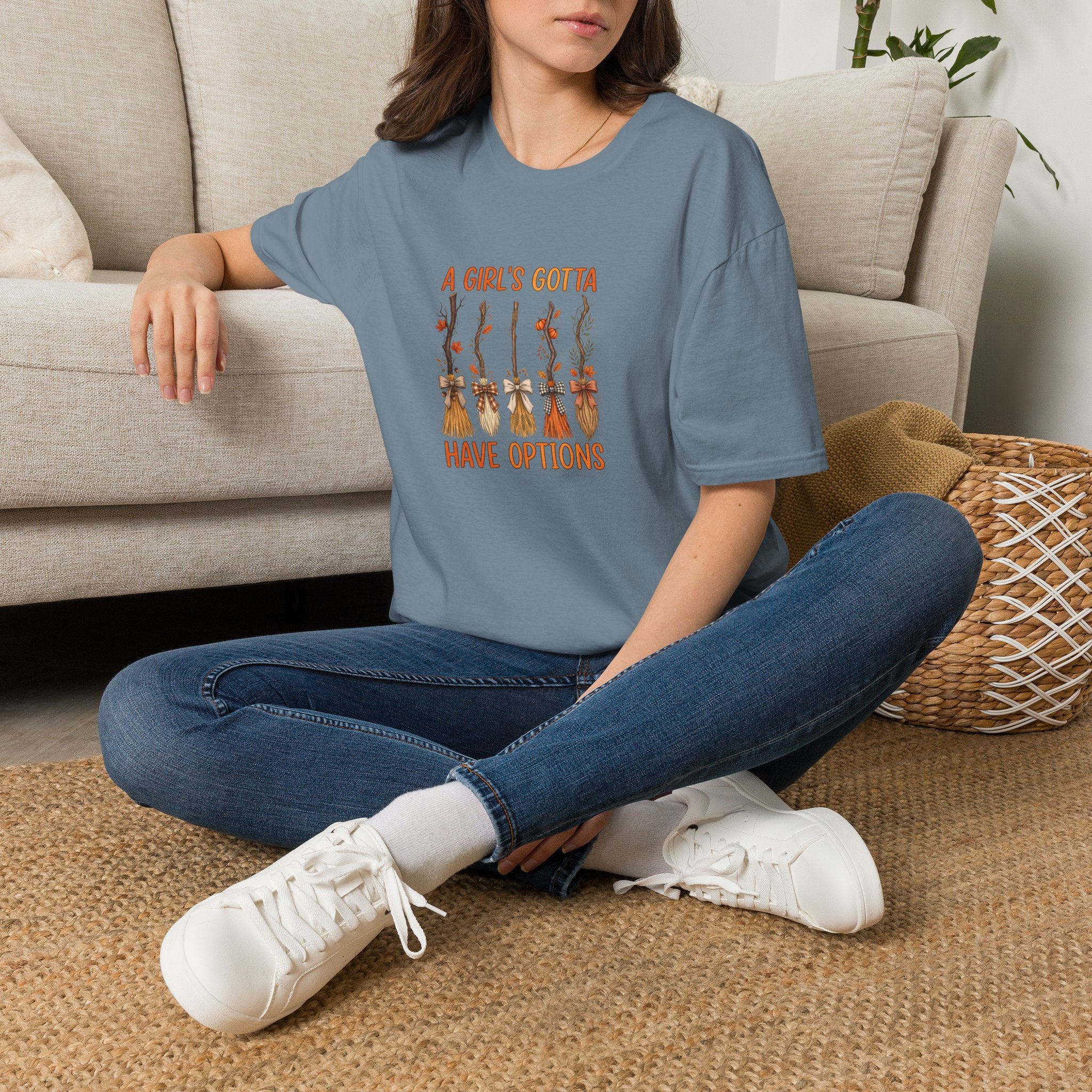 A Girl's Gotta Have Options Witch Brooms T-Shirt — Funny Halloween Gift for Women