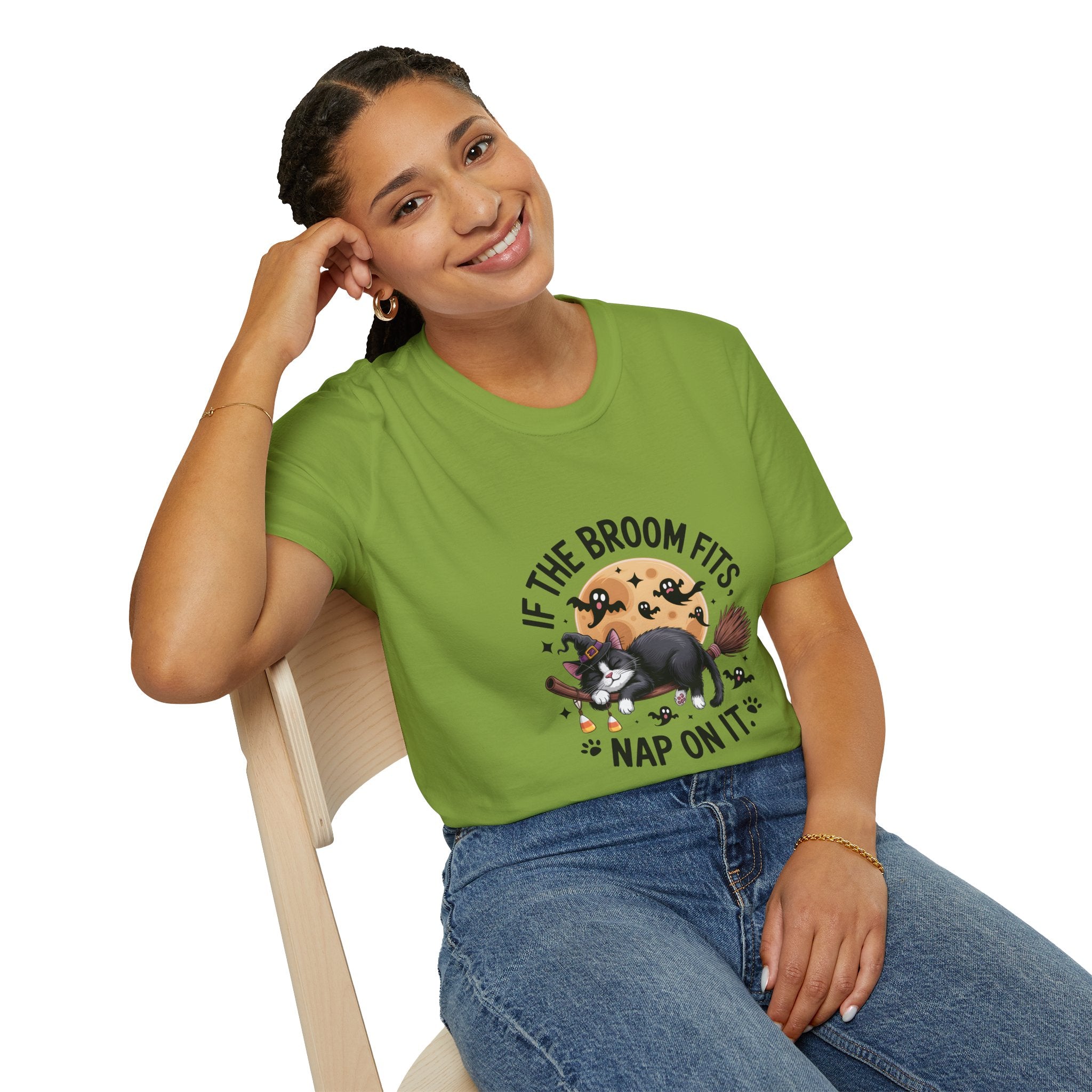 If the Broom Fits Nap on It Cat T-Shirt — Funny Halloween Gift for Women Witchy Tee