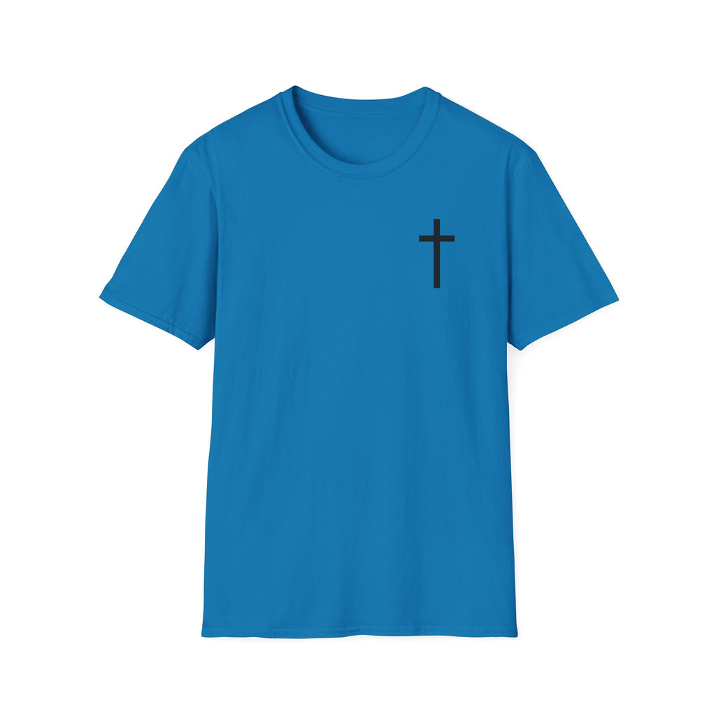 Man of Faith Rooted in Christ T-Shirt — Christian Gift for Him Flag & Cross Back Print Graphic Tee