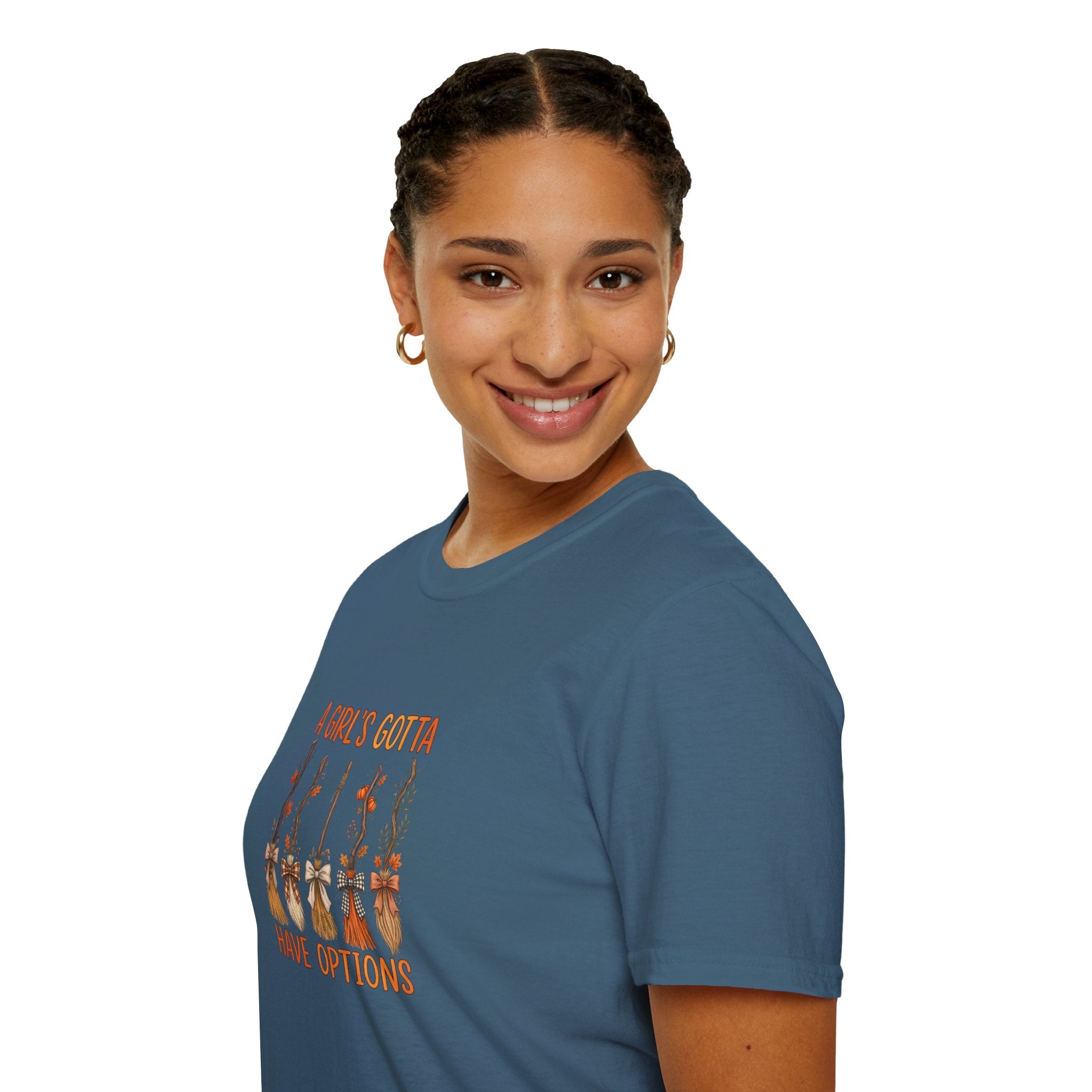A Girl's Gotta Have Options Witch Brooms T-Shirt — Funny Halloween Gift for Women